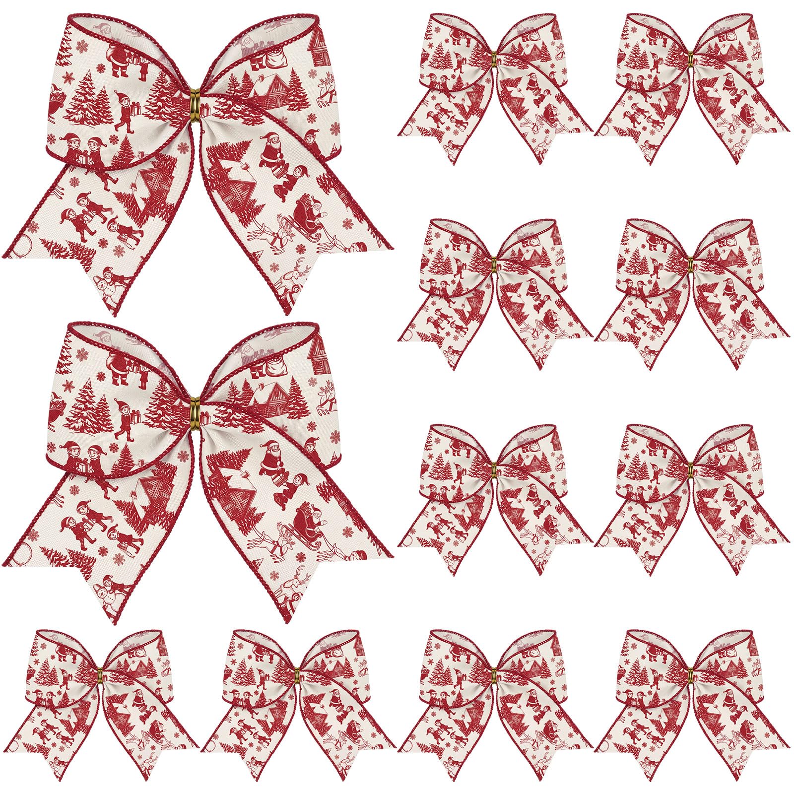 Realspring 12pcs 6.3in Red Santa Toile De Jouy Christmas Vintage French Bow