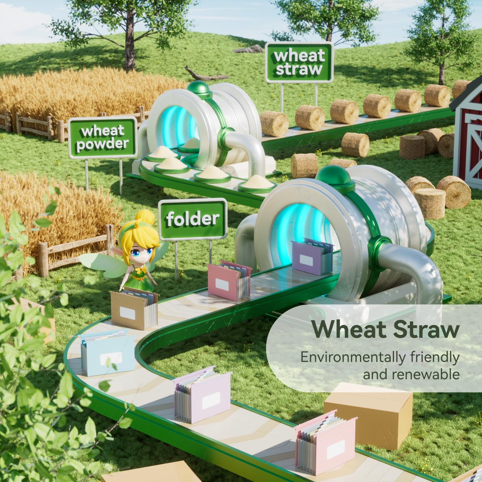 EcoStash Wiszące teczki na dokumenty ze słomką pszenną, 3 kolorowe organizery na dokumenty, kieszenie akordianowe 3 cm, duża pojemność, rozmiar liter do szafki na dokumenty, 100% wolny od BPA, powrót