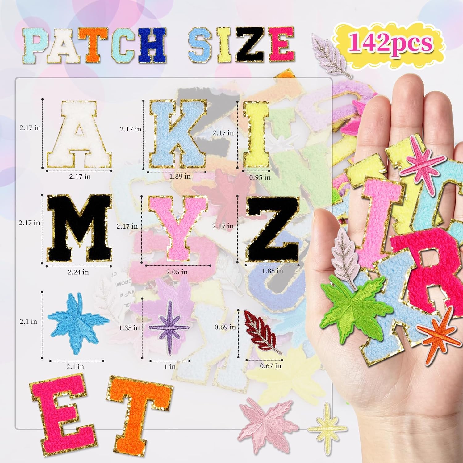 142Pcs Campus‑Style Chenille Letter Patches Set, Self‑Adhesive Stickers
