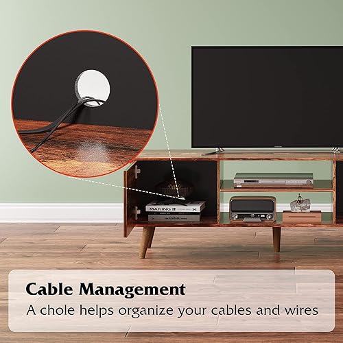 Miniatura 42 de WLIVE Soporte de TV para TV de 55 y 60 pulgadas, moderno centro de entretenimiento con armarios de almacenamiento, mesa consola de TV de mediados de