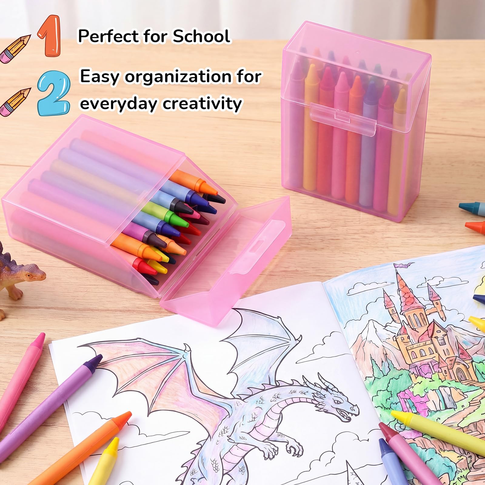 Clabby 24 Stück Kunststoff-Buntstift-Organizer für 24 Buntstifte, Aufbewahrungsbox für Kinder, Kunstbedarf, Aufbewahrungsbox mit Deckel, tragbare Halterung für Klassenzimmer, Zuhause, Reisen, passend