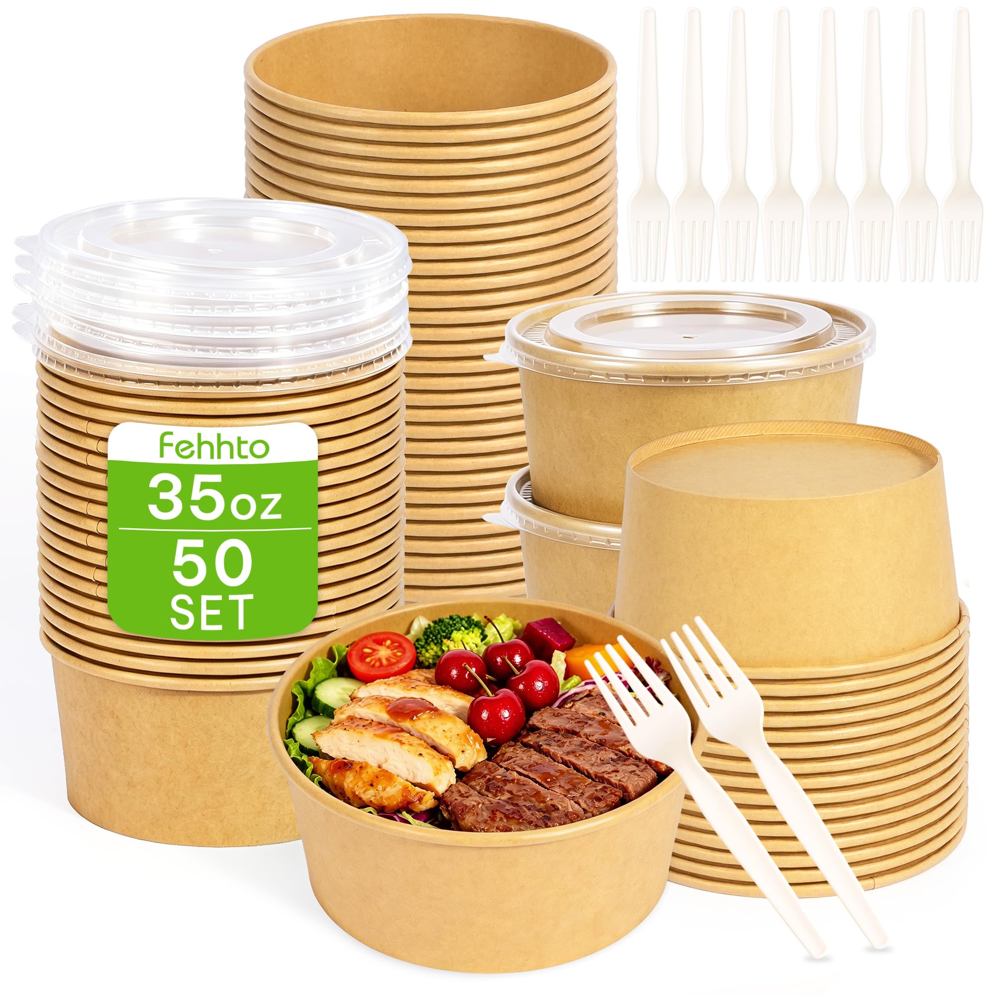 Kraft Paper Compostable Bowls with Lids & Forks Buy Kraft Paper Compostable Bowls with Lids & Forks
