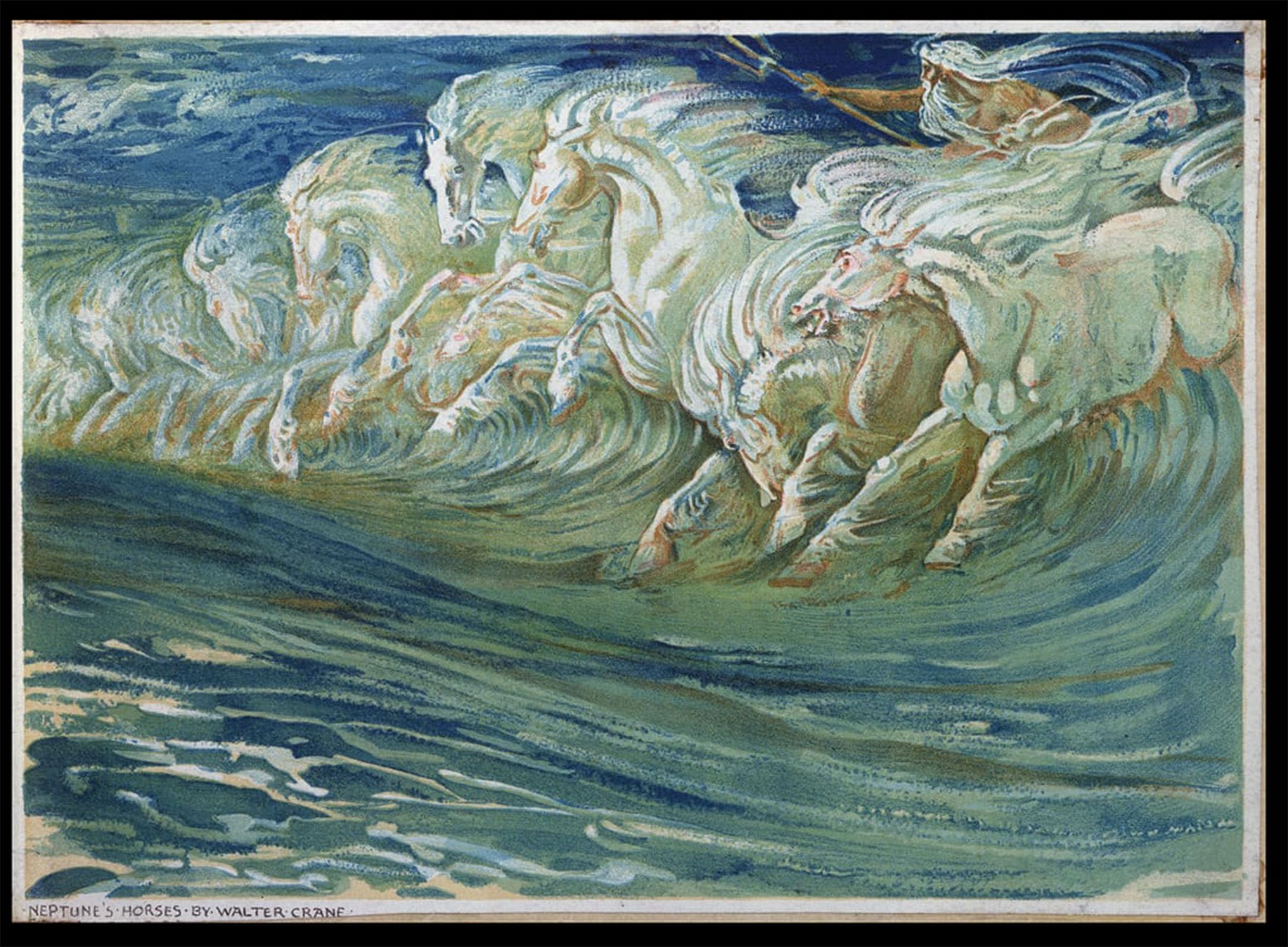 SERENDIPITP Vintage Picture Print on Canvas Wall Art Poster Neptune's Horses Illustration for the Greek Mythological Legend by Walter Crane Artwork Print Poster for Wall Decor 60x90cm