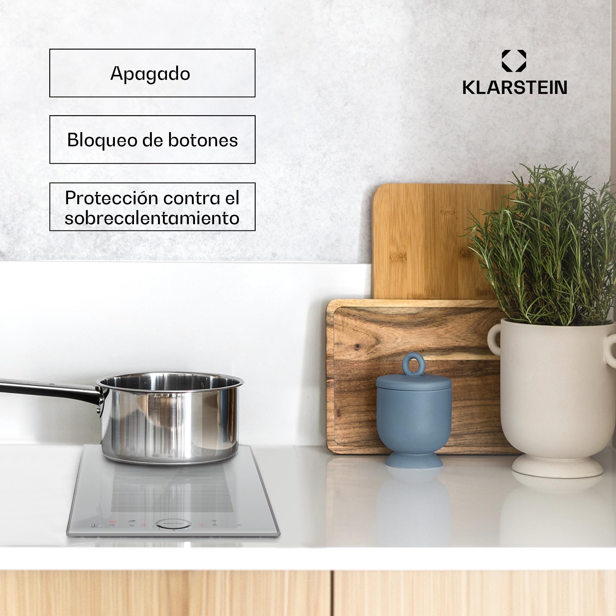Klarstein Placa Induccion Eléctrica, 3500W, Vitrocerámica Inducción Eléctrica de 2 Fuegos, Placas de Cocción de Sobremesa, Control Táctil, Placas de Cocción de Inducción, Eléctricas para Cocinar