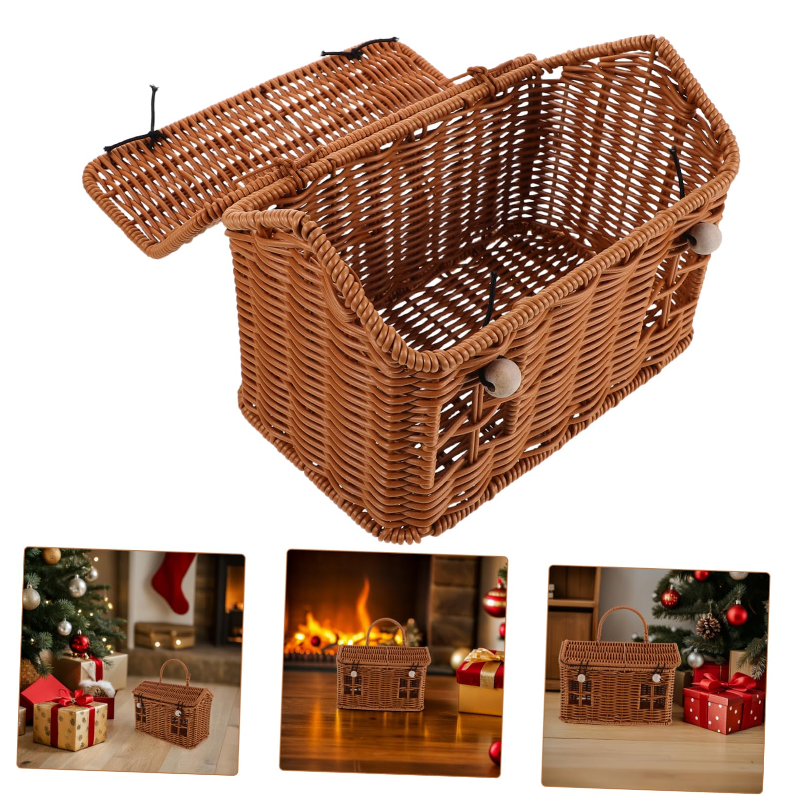 GLEAVI Cesta Tejida a Mano de Ratán para Caja de Obsequio Cajas de Regalos para Fiestas Almacenamiento para Dulces Nueces y Galletas para Shower y Bodas