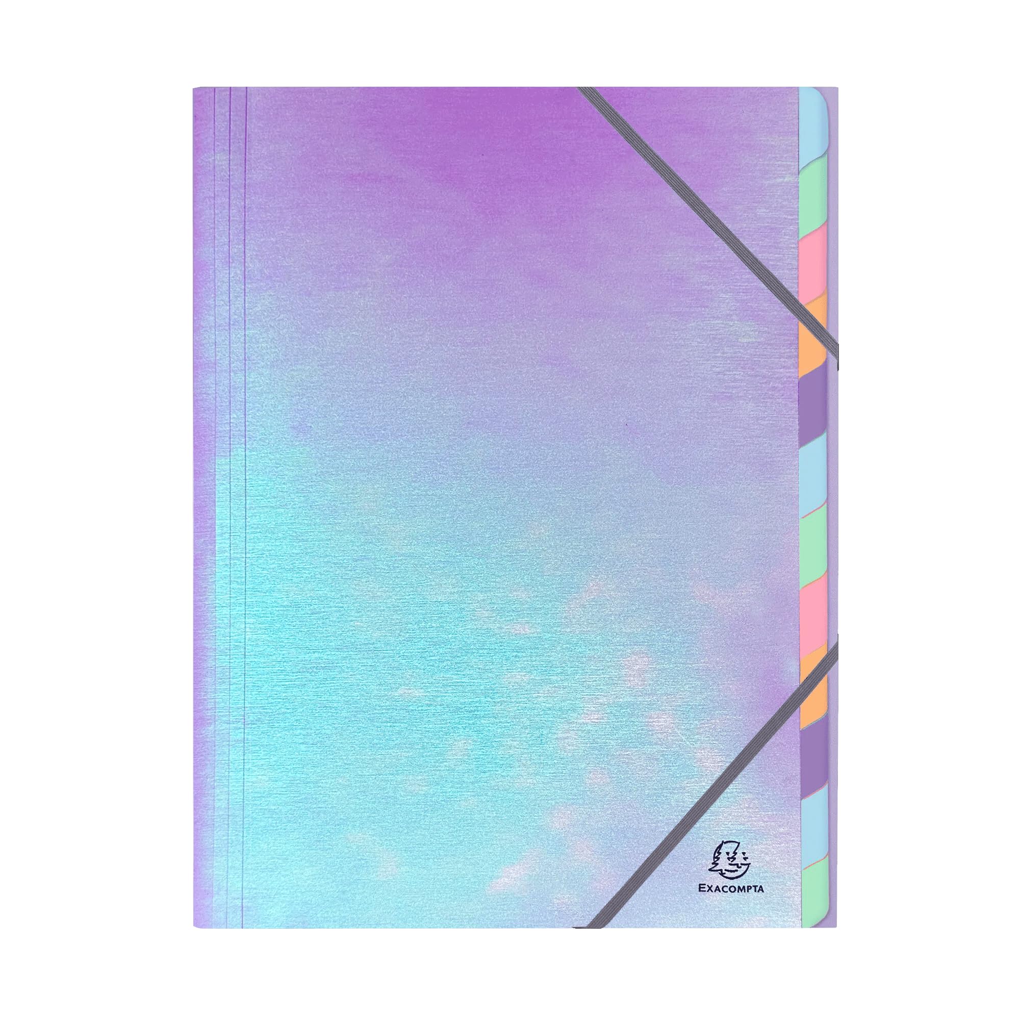 Exacompta - Rif. 53230E - Cartone con 8 raccoglitori cuciti Candy Tidy, con elastici - interno in carta e copertina in PP - 6 scomparti - 24 x 32 cm - A4-4 colori azzurro, menta, parma e pesca