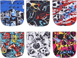 CASTLE CAT 6-Pack One-Size Washable Reusable Cloth Diapers with Soft Grey Fleece Liner for Babies 6-33lbs Boys Girls