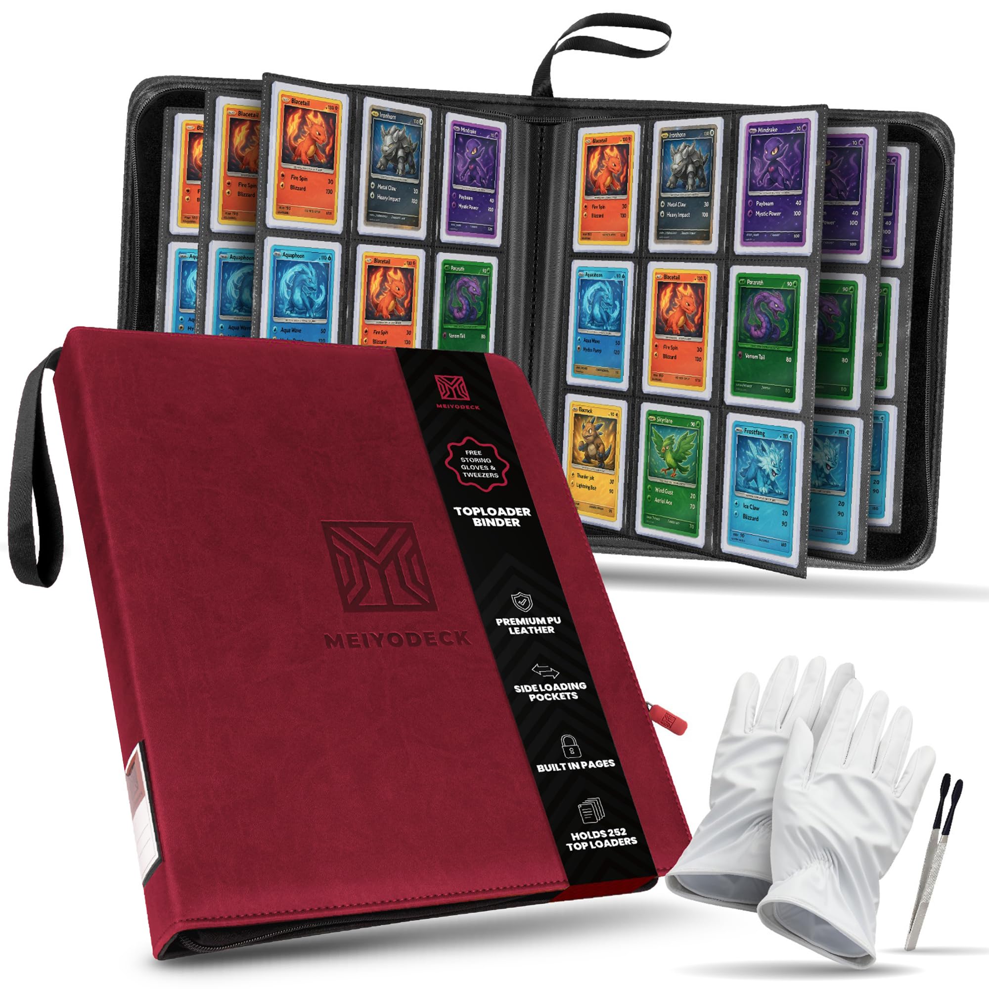 Toploader Binder | Holds 252 Toploaders | 9-Pocket | Ringless Double-Sided Pockets | Includes Collector Tweezers & Gloves | Premium Top Loader Binder for Trading Cards, Pokemon, Yu-Gi-Oh & TCG
