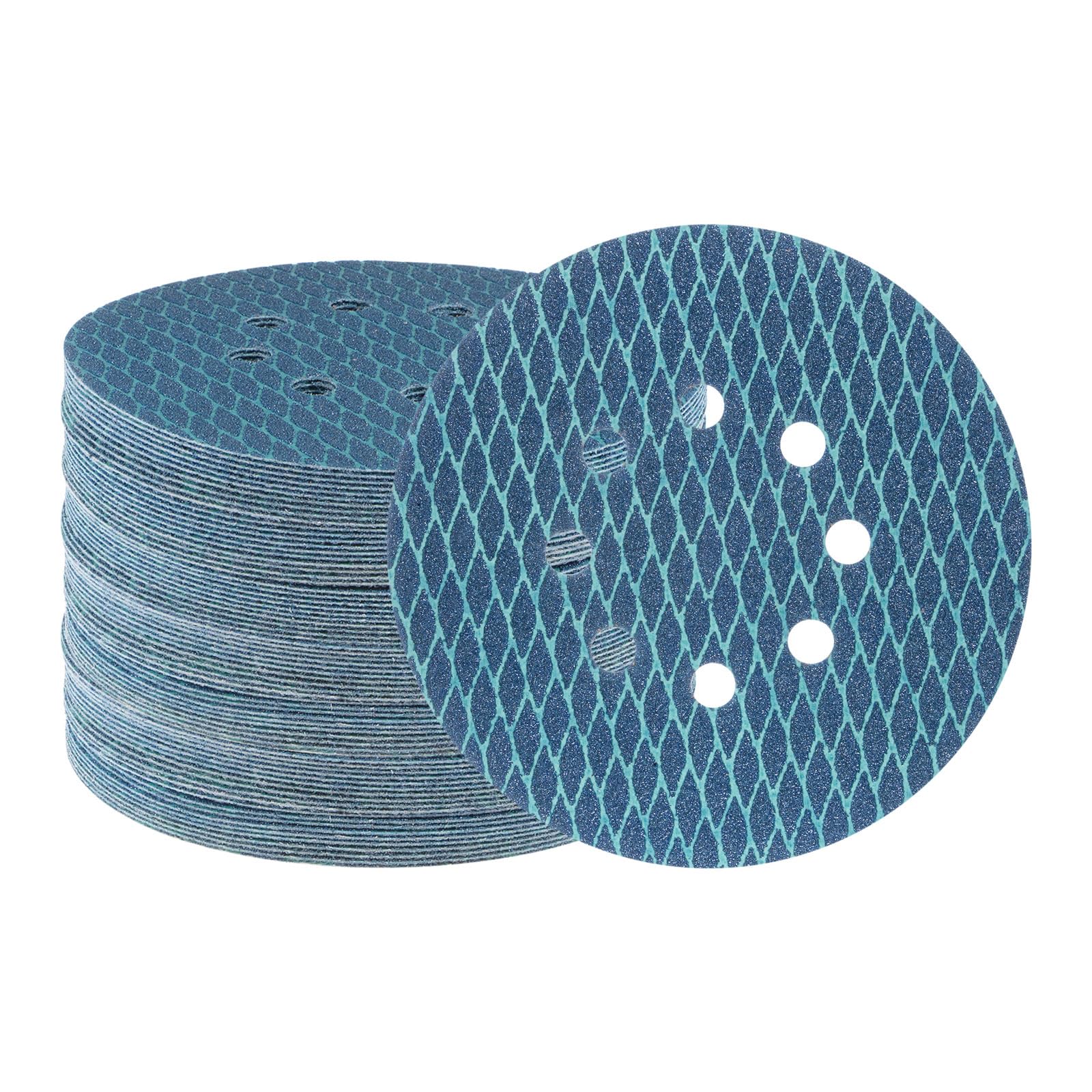 QUARKZMAN 70uds Diamante Forma Lijado Discos 6 Pulgadas 80 Grano Gancho y Bucle Azul Rombo Lija Papel Pescado Escala 8 Agujeros Lijadora Acabado Discos, Húmedos y Secos Pulido