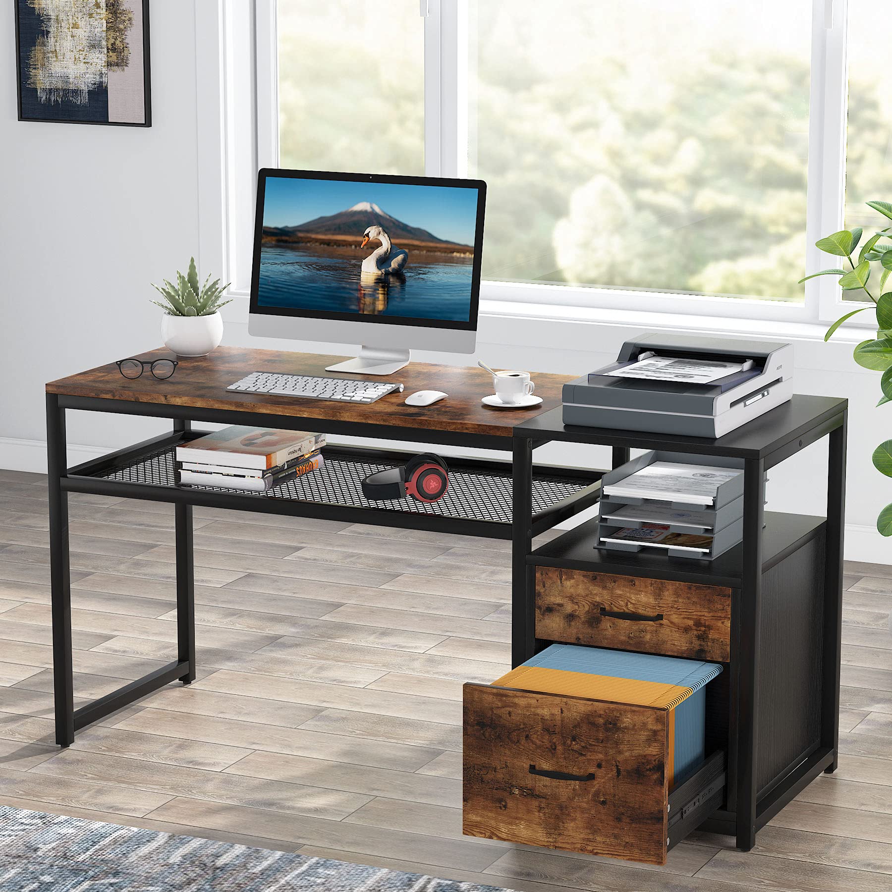 Buy Tribesigns Computer Desk with File Drawers, 57 inch Large Writing