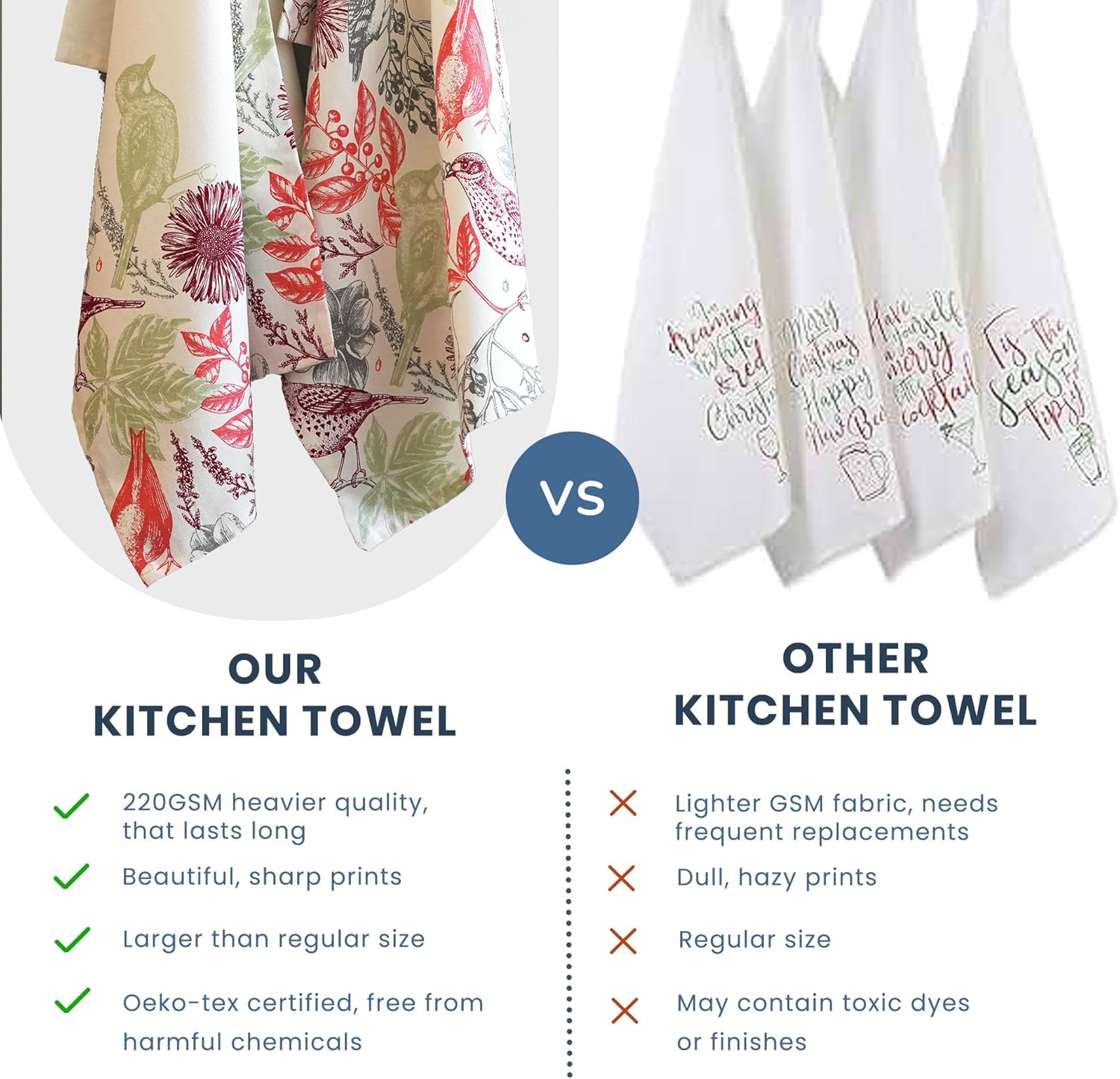 The Fine Living Co. 100% Cotton Merry Christmas Kitchen Towels, 18'x28' Set of 2 (Cherry Red & Green) - Image 5