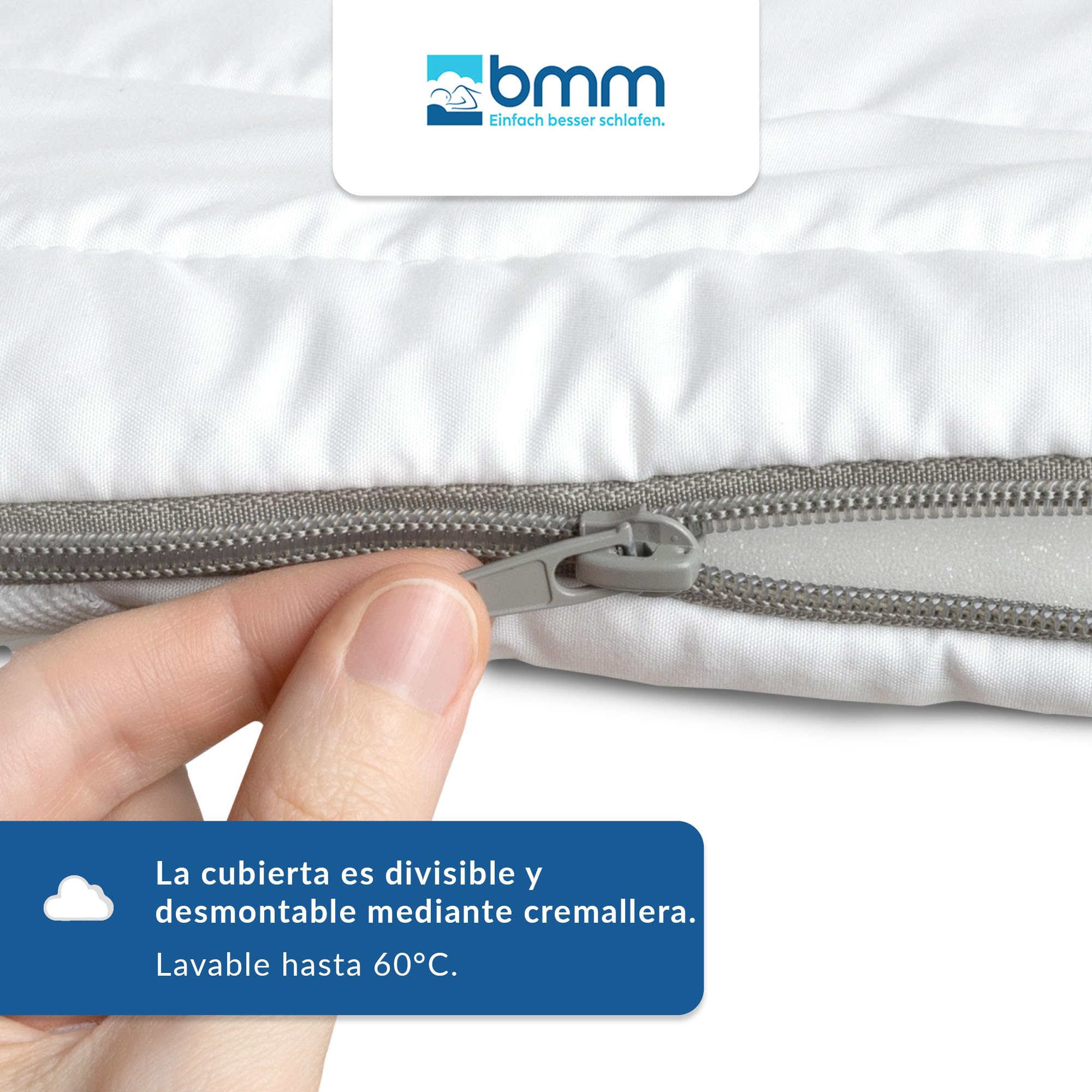 BMM Topper 140x200 cm Classic Basic, Grado de firmeza H2 Suave, Topper de Espuma fría, Certificado Öko-Tex, cubrecolchón ortopédico, Altura 4 cm, Topper producido en Alemania.