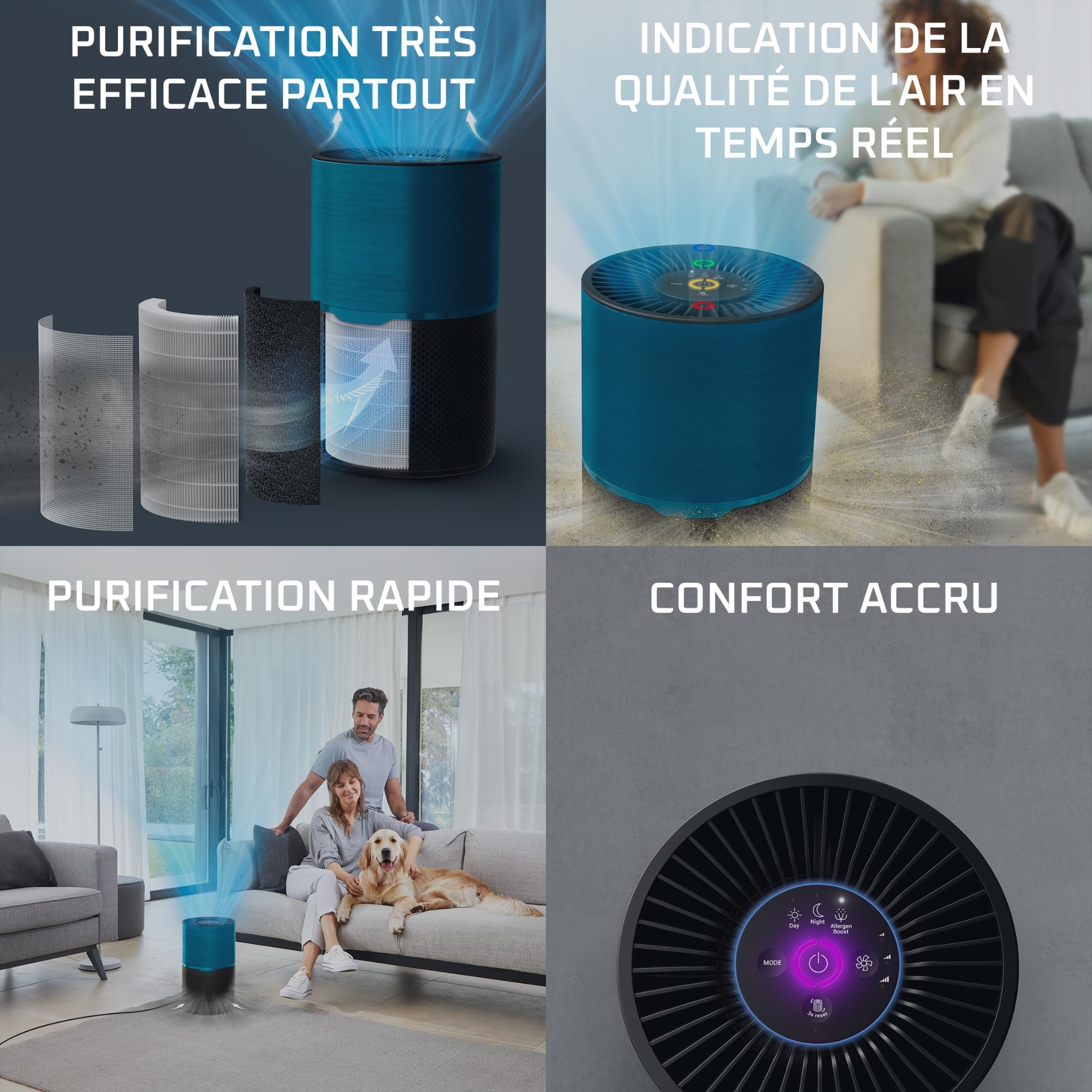 Rowenta Pure Air Compact, Purificateur d'air intérieur, Purification de l'air très efficace, Rapide, Confort accru, PU2221F0, Noir Bleu