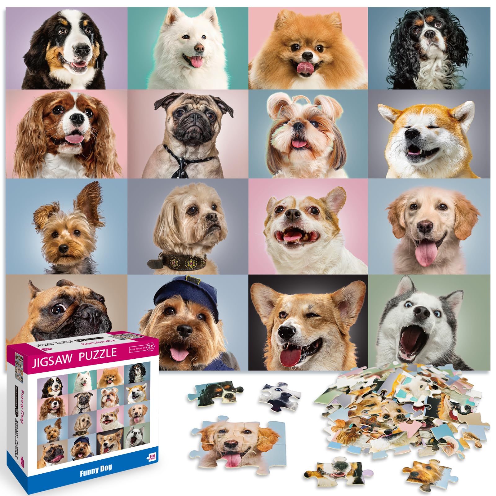 100 Piece Jigsaw Puzzles Funny Dogs Puzzles for Kids Ages 4-8 8-10,Jigsaw Puzzle for Toddlers 3-5 Years Old, Kids Puzzles Ages 6-8, Developmental Toys for Children, Birthday Gifts for Boys Girls