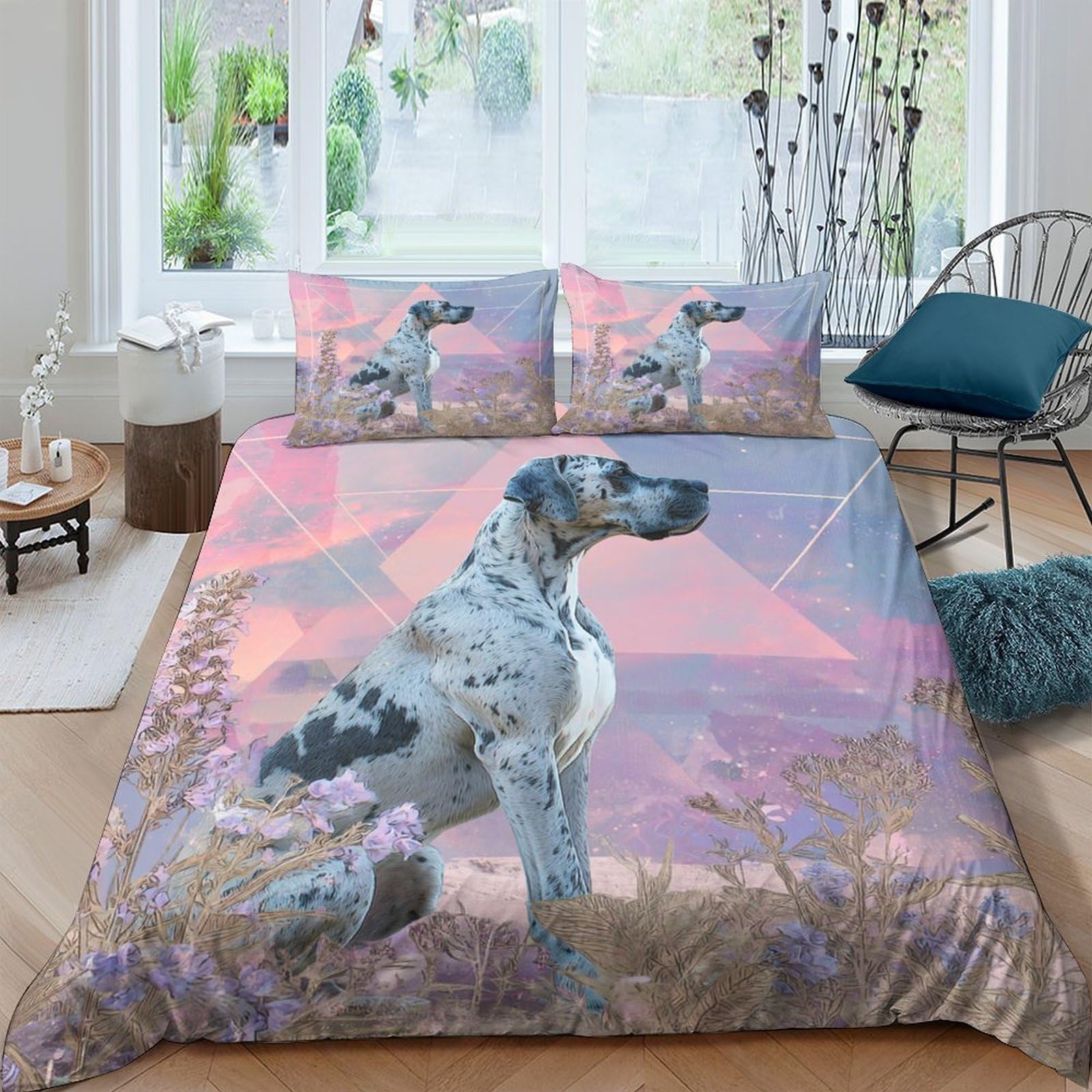 Ctjqhvkz Style-3 3D Printed Dog Meadow Fitted Sheet Microfiber Soft Breathable Sunset Landscape Mattress Cover Bedroom Decor Single（135X200cm）