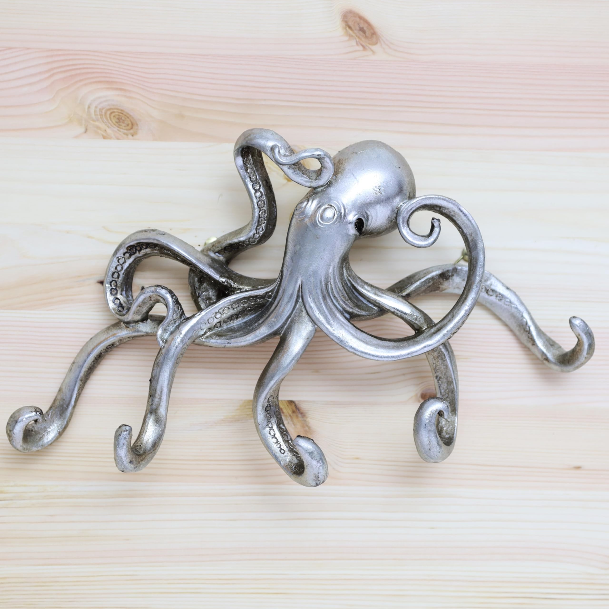 Fyne-Finds Silver Octopus Resin Wall Hanging Multi Hook Coat Scarf Keys Hanger Nautical Decorative Gift