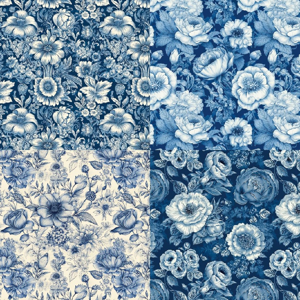 Papel para álbumes de Recortes, Papel con Estampado de Flores Azules de una Sola Cara, 6" x 6", 48 Hojas, 12 diseños, Papel Decorativo for Manualidades, Fotos de Bricolaje(Blue)