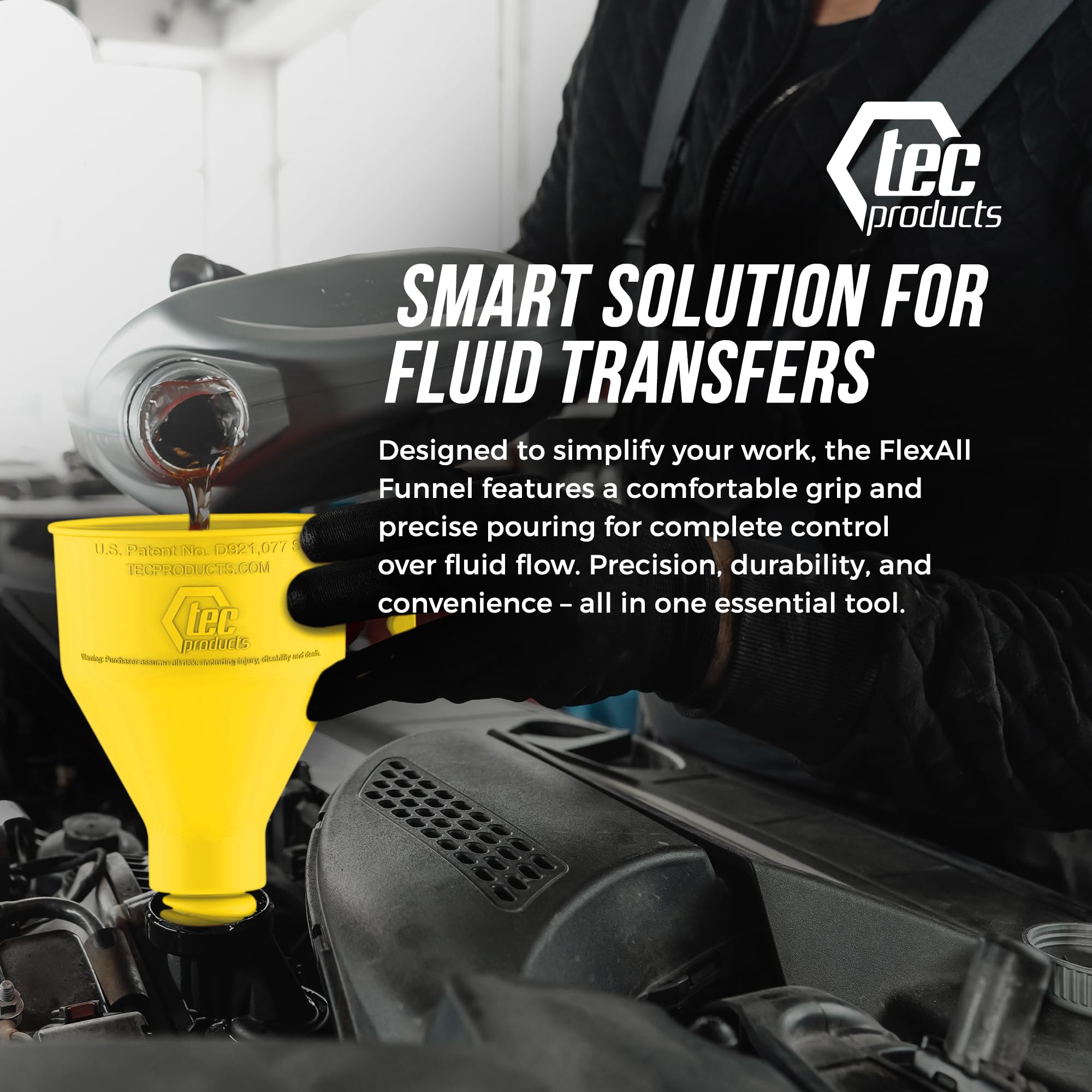 TEC Products FlexAll Embudos largos y flexibles, embudo de aceite automotriz con manguera, goma de nitrilo duradera para cambio de aceite, líquido de transmisión, diésel, combustible, gas, fabricado