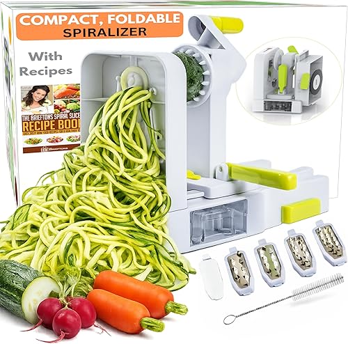 Brieftons QuickFold 5-Blade Spiralizer: Versatile & Compact Foldable Vegetable Spiral Slicer, Best Veggie Pasta Spaghetti Maker for Low