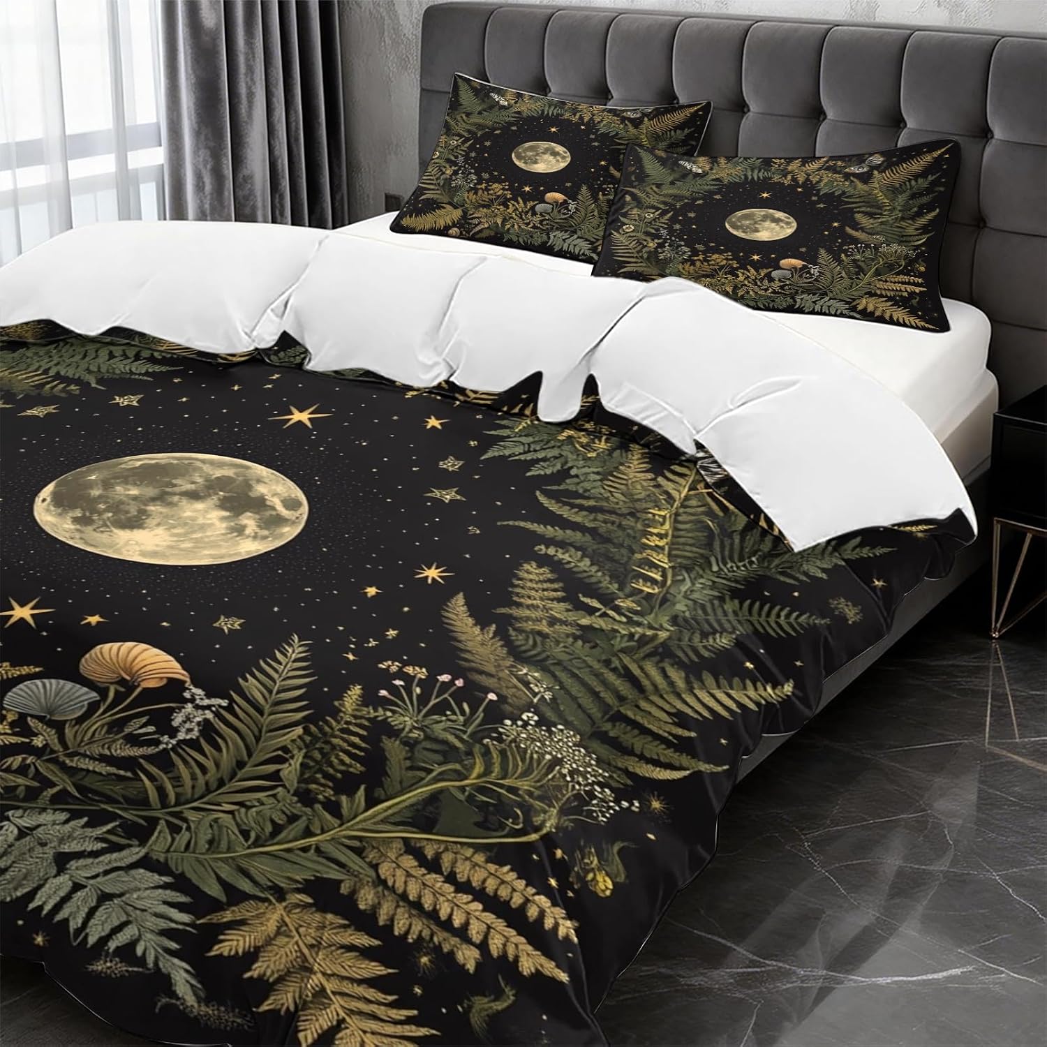 Dark Cottagecore Moon Pattern Duvet Cover Set, 3 Piece Decorative Soft Bedding Set (1 Duvet Cover and 2 Pillowcases), Trendy Comforter Cover Set for Gift Bedroom Decoration image 3