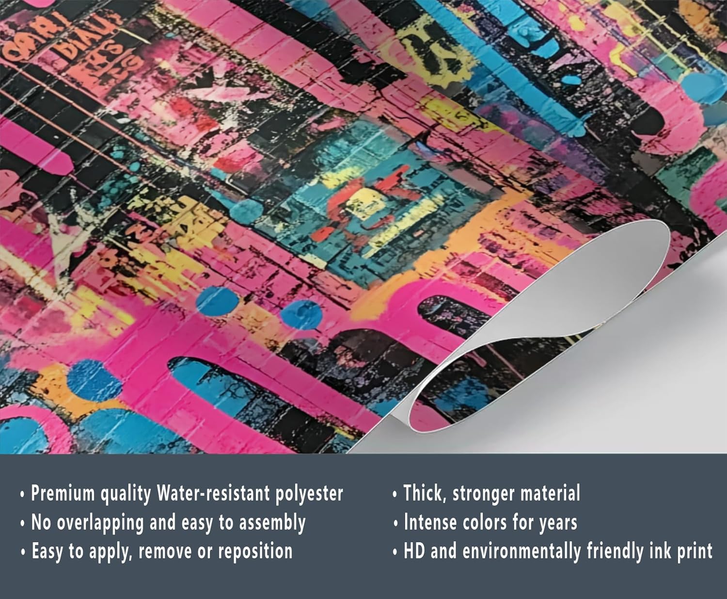 Graffiti Street Art 3D Mural Wallpaper, Splatter Pink Brick Wall Wall Murals, Children's Colorful Graffiti Removable Wallpaper for Living Room Bedroom Kids Rooms Decoration