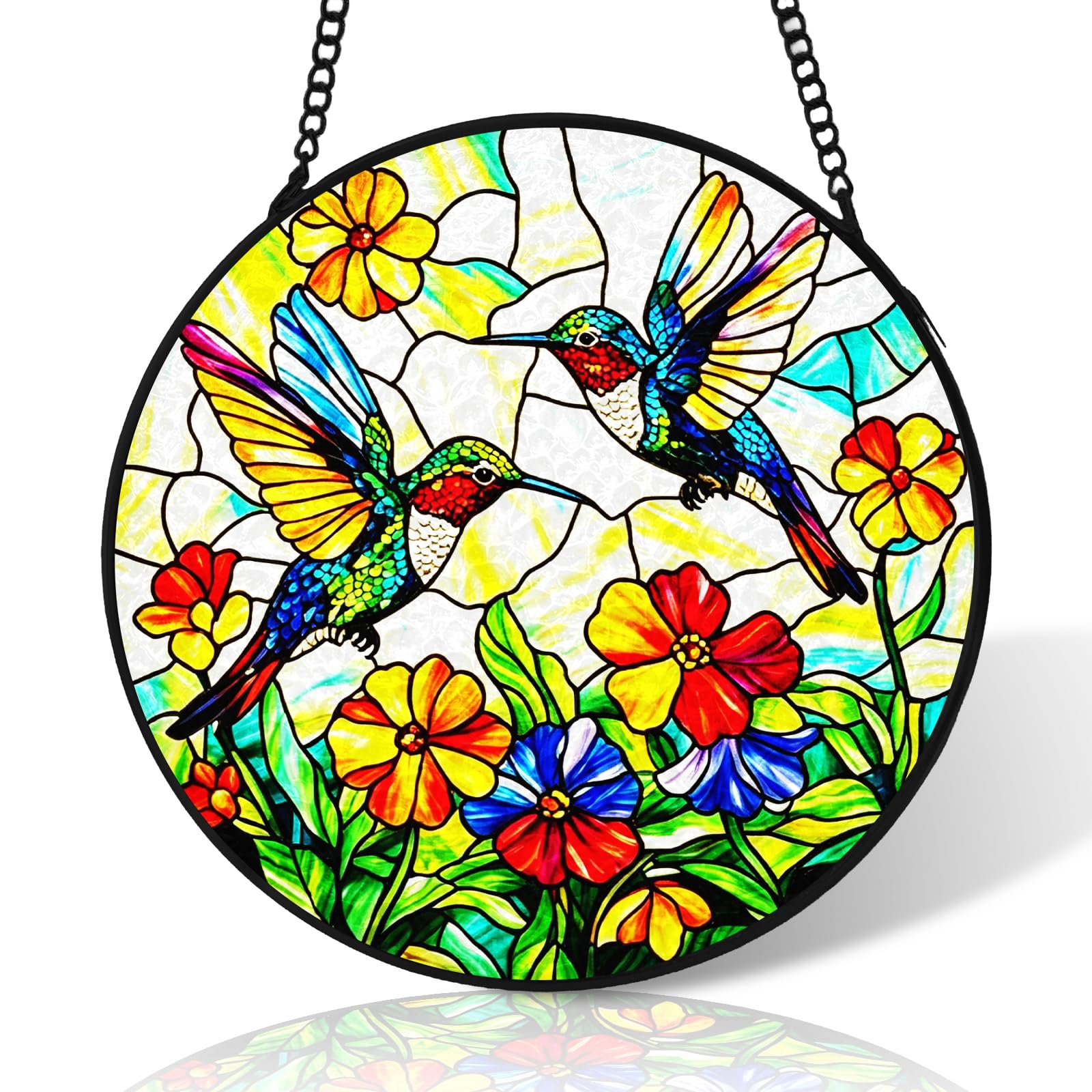 Peacock and Flower Stained Glass Suncatcher Windows Hanging,8 inch Stained Glass Ornament Home Decor,Suncatchers for Windows Hanging,Birthday Gifts for Women,Lovers,Friend(Black) โ image 1