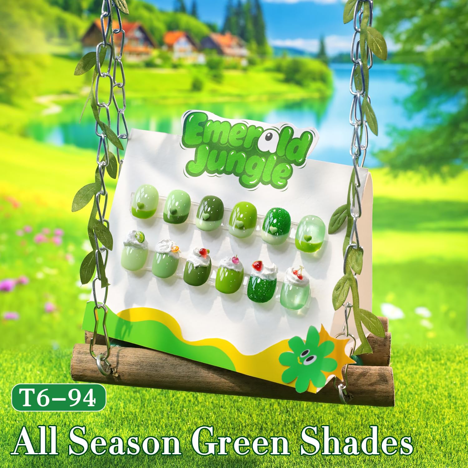 Double Rhythm Glitter Gel Polish Set of 6 Color with Display Borad 15 ml Full Size Cat Eye Magnetic Gel Nail Kit Shimmer Soak Off Manicure Salon DIY at Home (Olive Lime Green- T6-94)