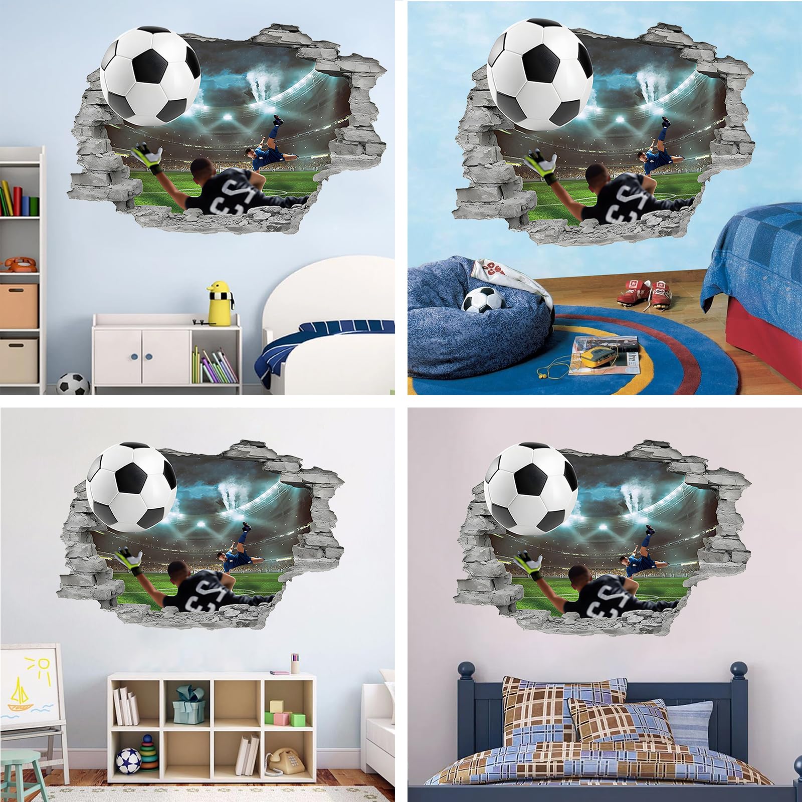 Adesivi Murali 3D,Adesivi Murali di Calcio 3D,Adesivi di Sfondo TV,Adesivi Murali di Calcio Della Camera Dei Ragazzi,Rimovibili eAdatti per la Decorazione Della Camera da Letto e Del Soggiorno