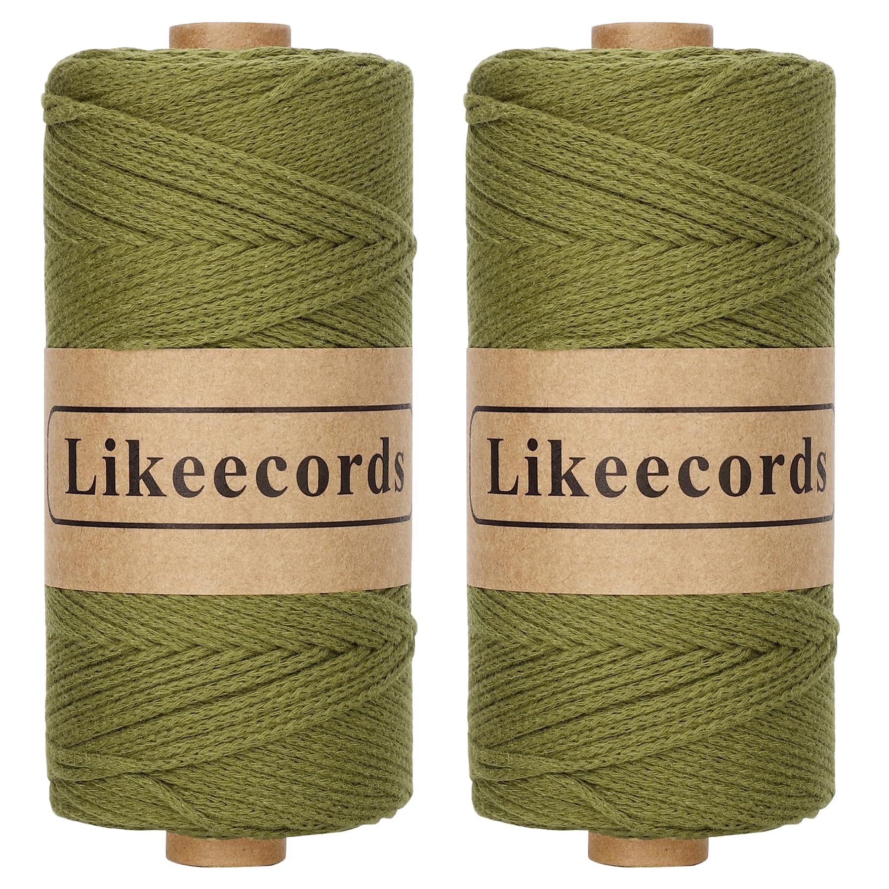 Likeecords 2 Skeins of 100% Cotton Crochet Bag Cord 2mm x 170m Macrame Cord 2mm Crochet Thread Macrame Rope Gift for Knitter (Military Green)