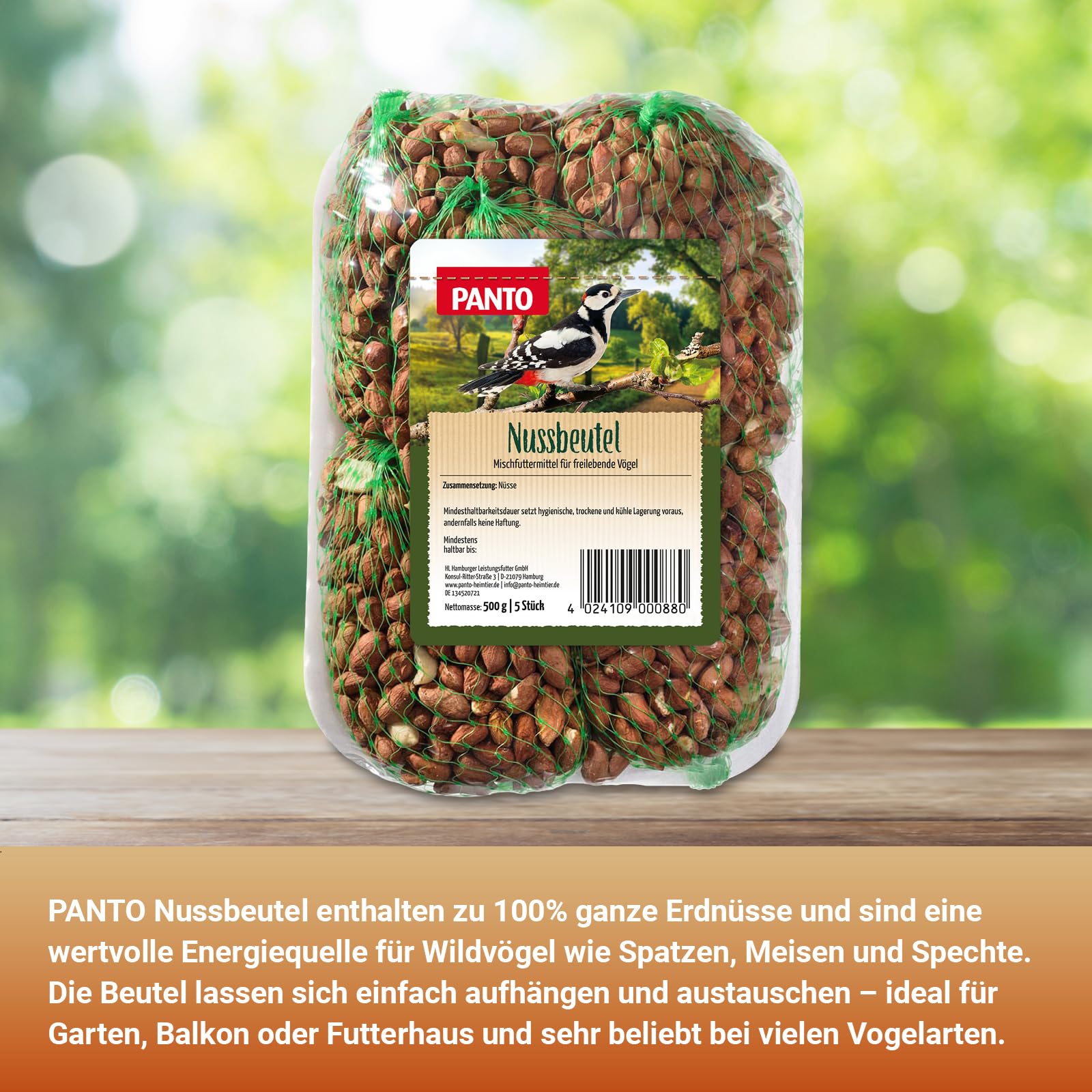 PANTO Wildvogelfutter Nussbeutel 16 x 500 g – energiereiches Vogelfutter für Garten, Balkon, Futterhaus & Futterspender, für Körner- und Weichfresser