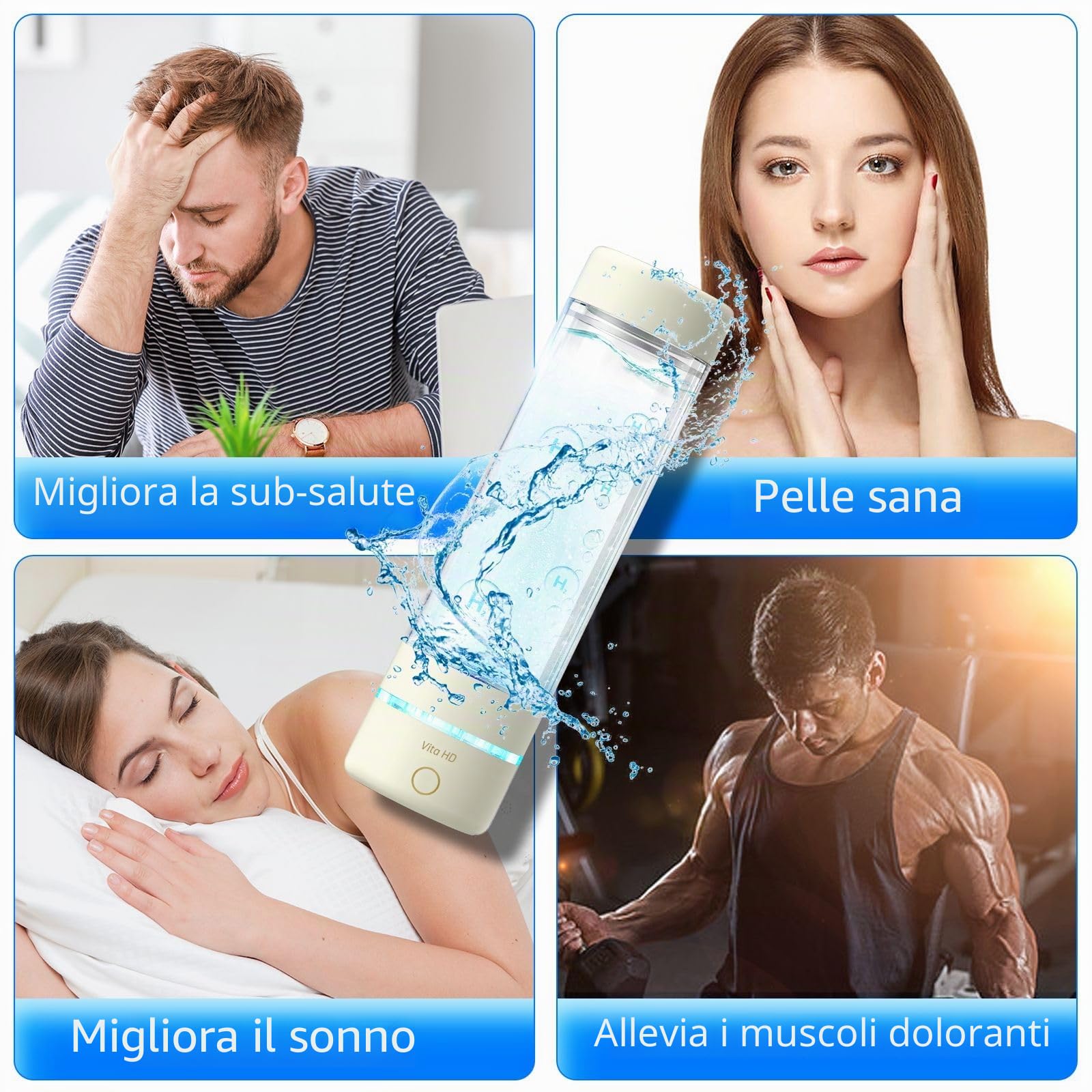 Acqua idrogeno Bottiglia d'acqua 3000PPB generatore di idrogeno generatore di acqua SPE Pem, portatile, USB ricaricabile (bianco latteo)