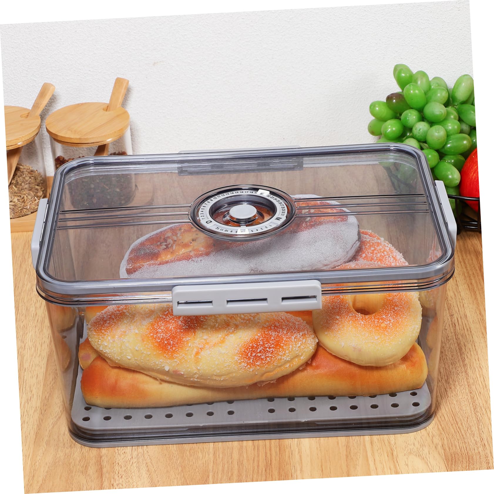 ULTECHNOVO Frischebox aus Pet mit Zeiterfassung für Obst und Brot | Abnehmbare Ausführung, Große Kapazität, Vierseitige Verriegelung, Transparente Kühlschrankbox für Lebensmittel