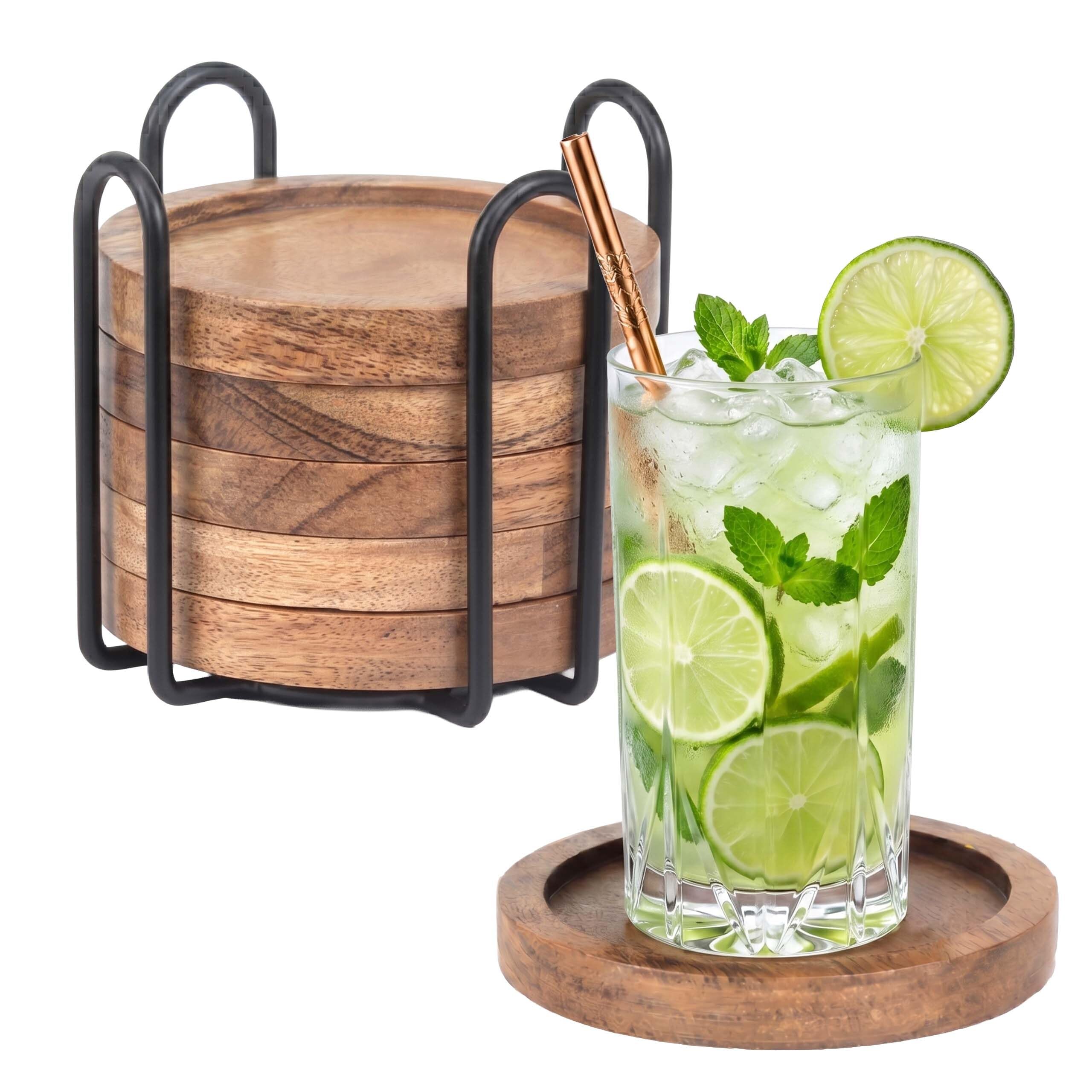 Sous-verres en bois d'acacia Relaxdays avec support lot de 6 pièces de 10 cm