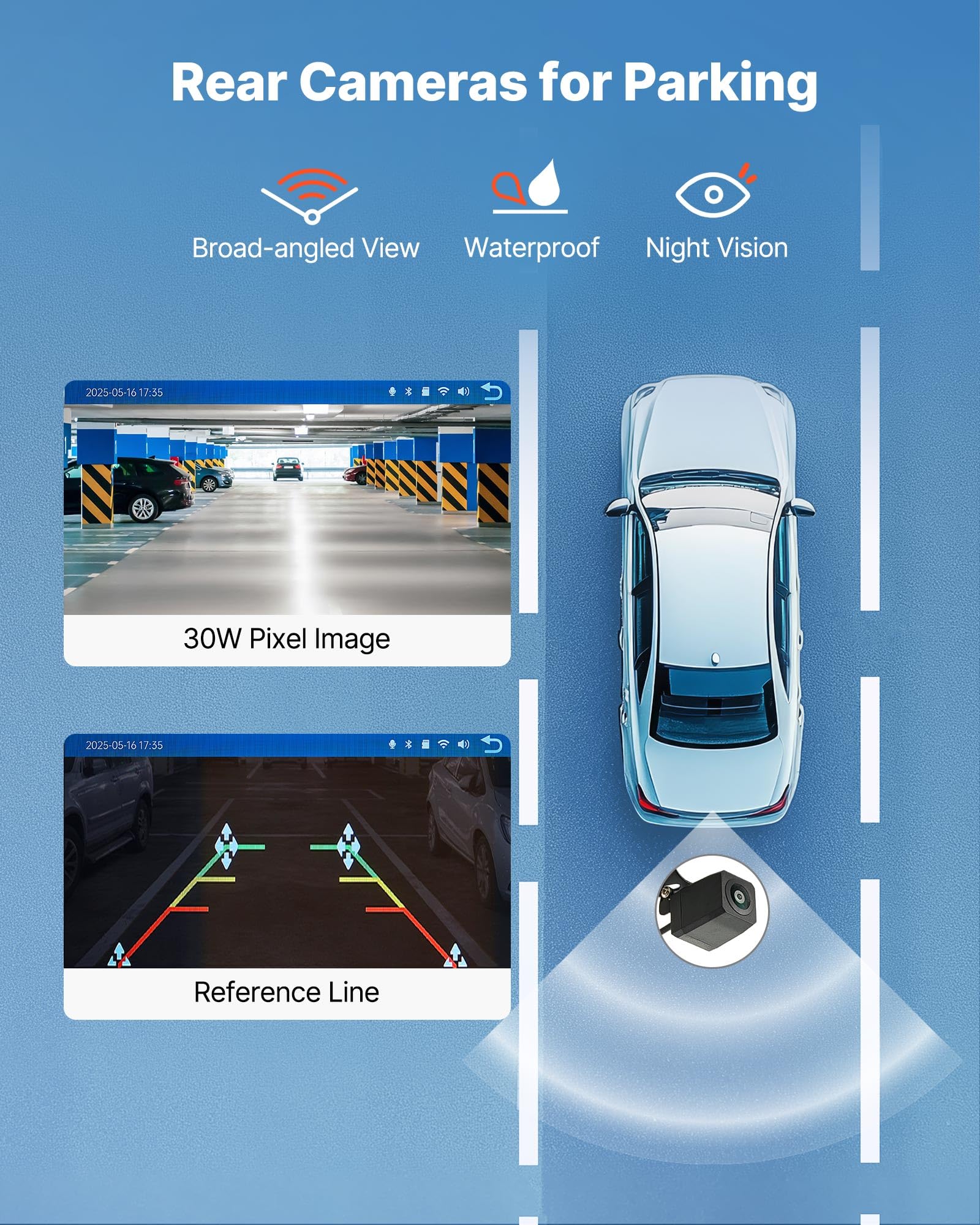 VEVOR Estéreo Inalámbrico para Coche, Radio Portátil HD de 177,8 mm con Pantalla Táctil Compatible con Apple CarPlay y Android Auto, Cámara de Respaldo, Control de Voz, Bluetooth, Navegación GPS