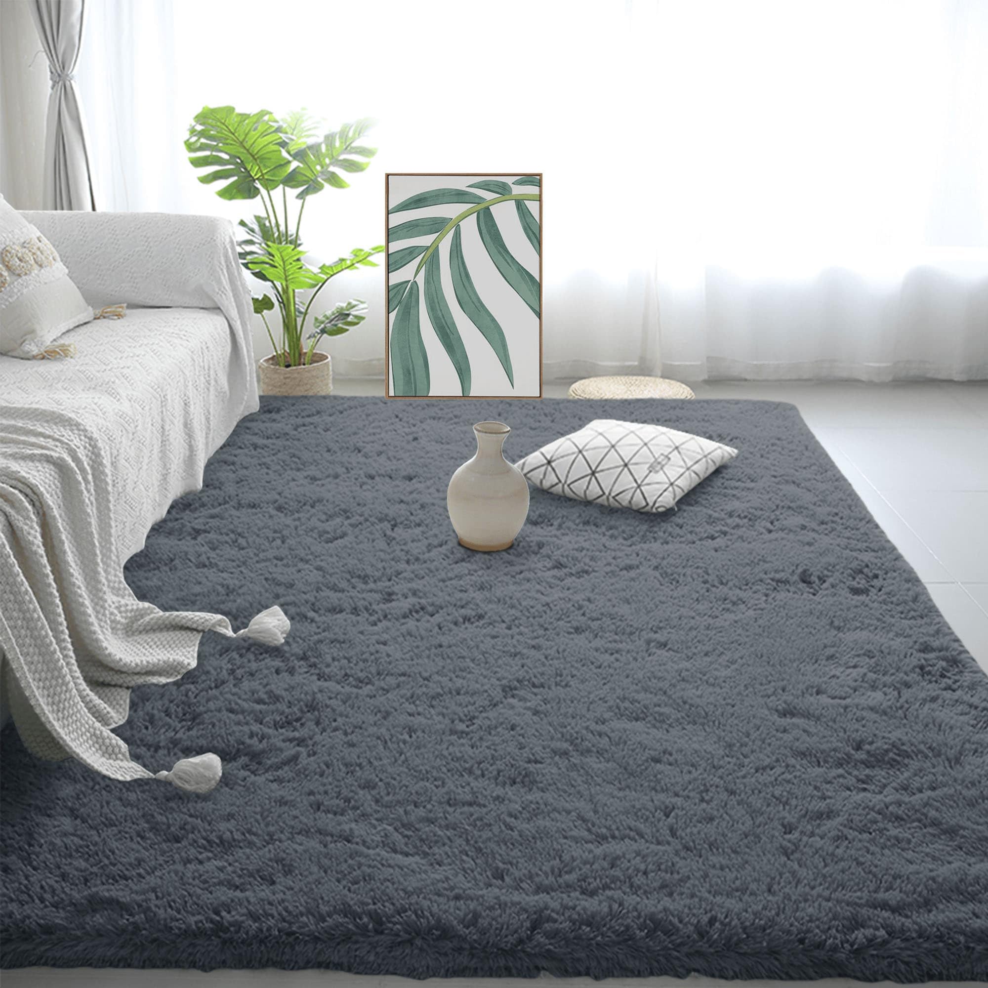 Tapis à poils longs lavable et antidérapant 265x300 cm pour grand salon