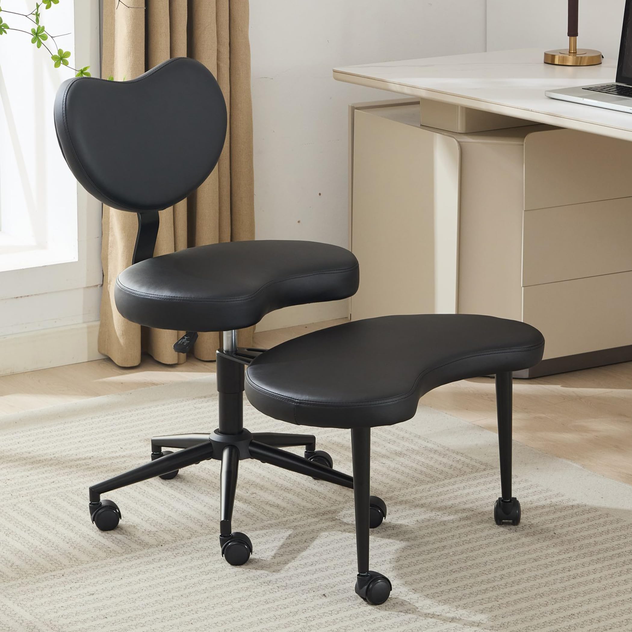 Sedia da meditazione al ginocchio, ergonomica, regolabile in altezza, con seduta girevole, in pelle PU, seduta curva, ideale per loto, sedile al ginocchio o posizione accovacciata (nero)