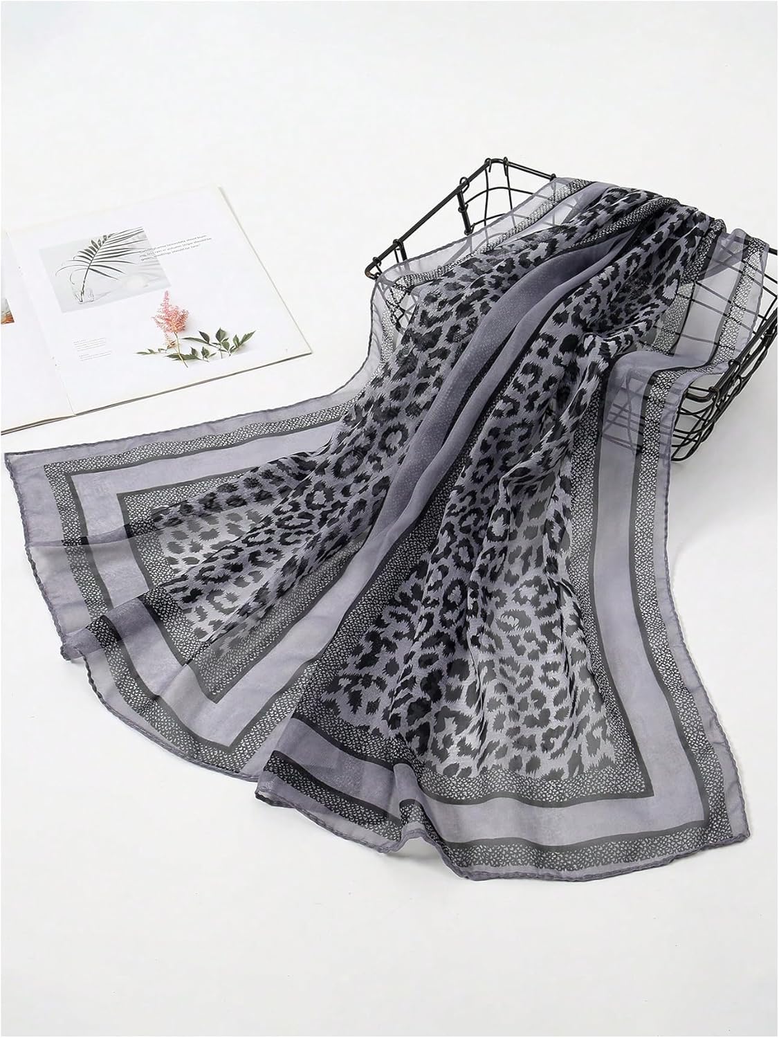 MakeMeChic Women's Silk Scarf Fashion Cheetah Lightweight Scarves Vintage Shawl Wrap for Spring Summer Fall Winter - Image 2