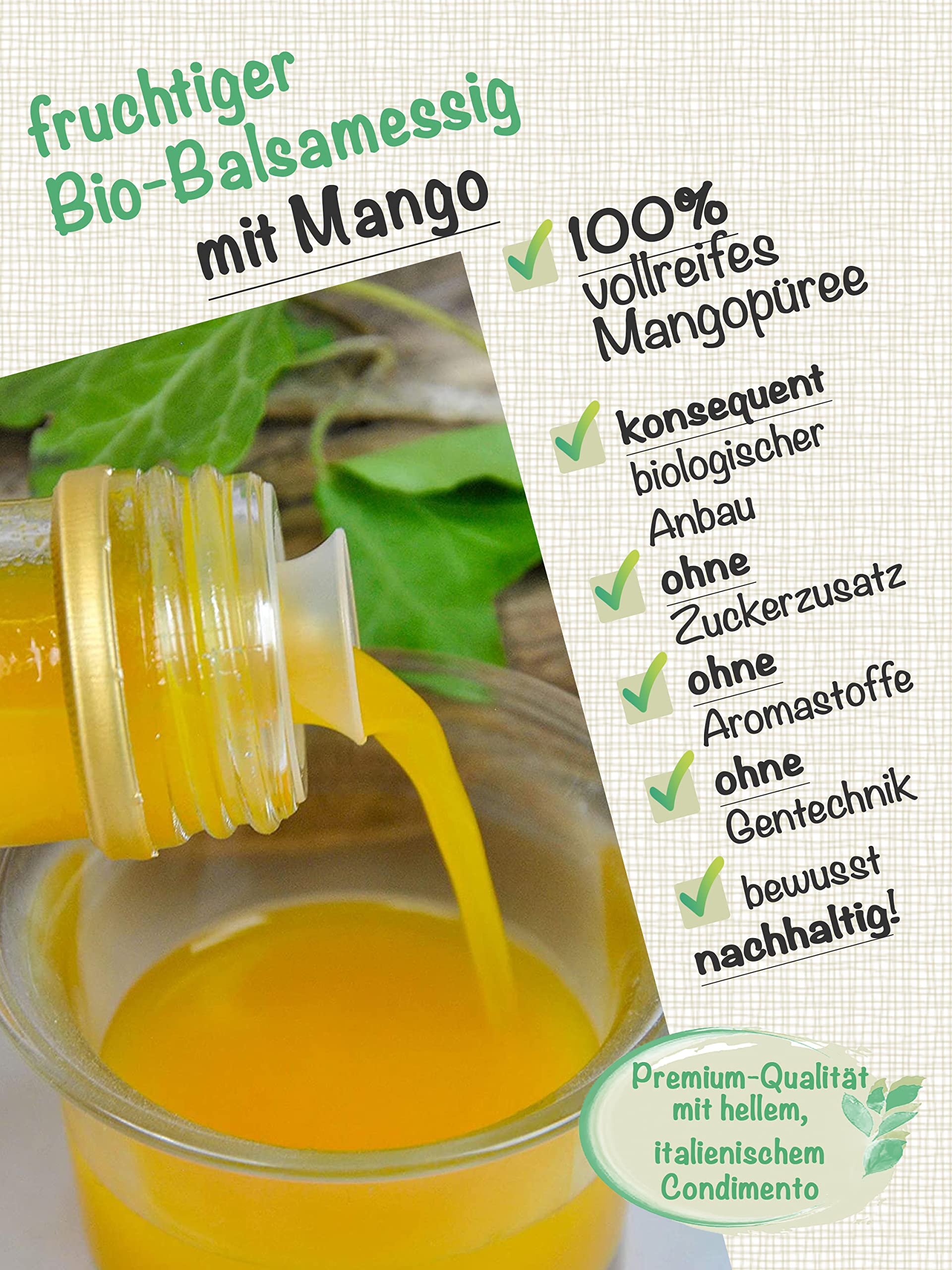 direct&friendly Bio Mango Essig, Condimento Balsamico mit fruchtiger Mango (3 x 500 ml)