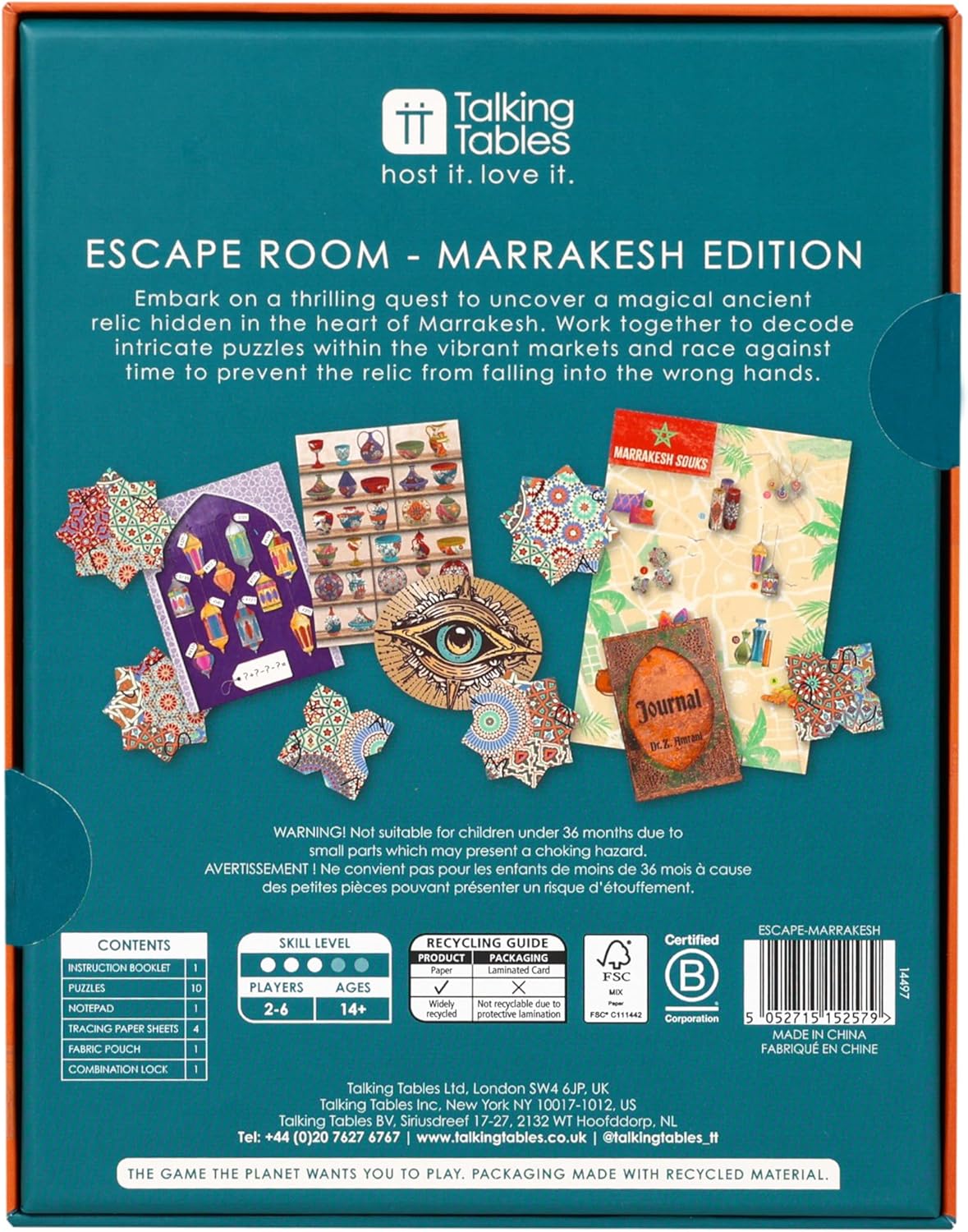 Talking Tables Marrakesh Edition Escape Room Game Video Intro, Heat Reacting Technology, Puzzles, Secret Santa, Games Night, Birthday, Dinner Party, Christmas Present, Ages 14+ 3 81oEL6G4q9L. AC SL1500