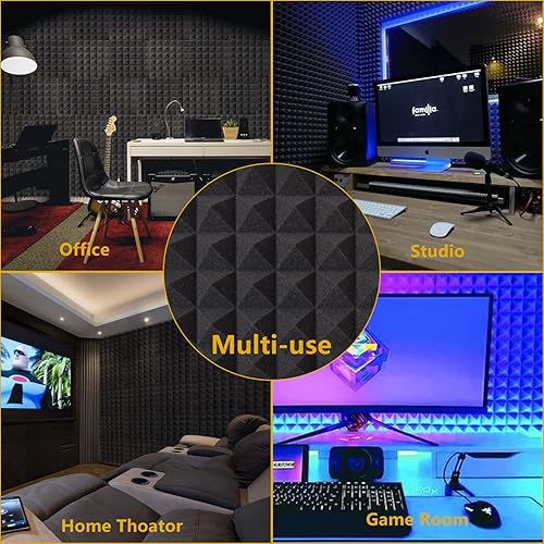 Miniatura 7 de Ikaufen Paquete de 48 paneles de espuma acústica diseñados pirámide, paneles de espuma acústica a prueba de sonido de 12 x 12 x 2 pulgadas, paneles