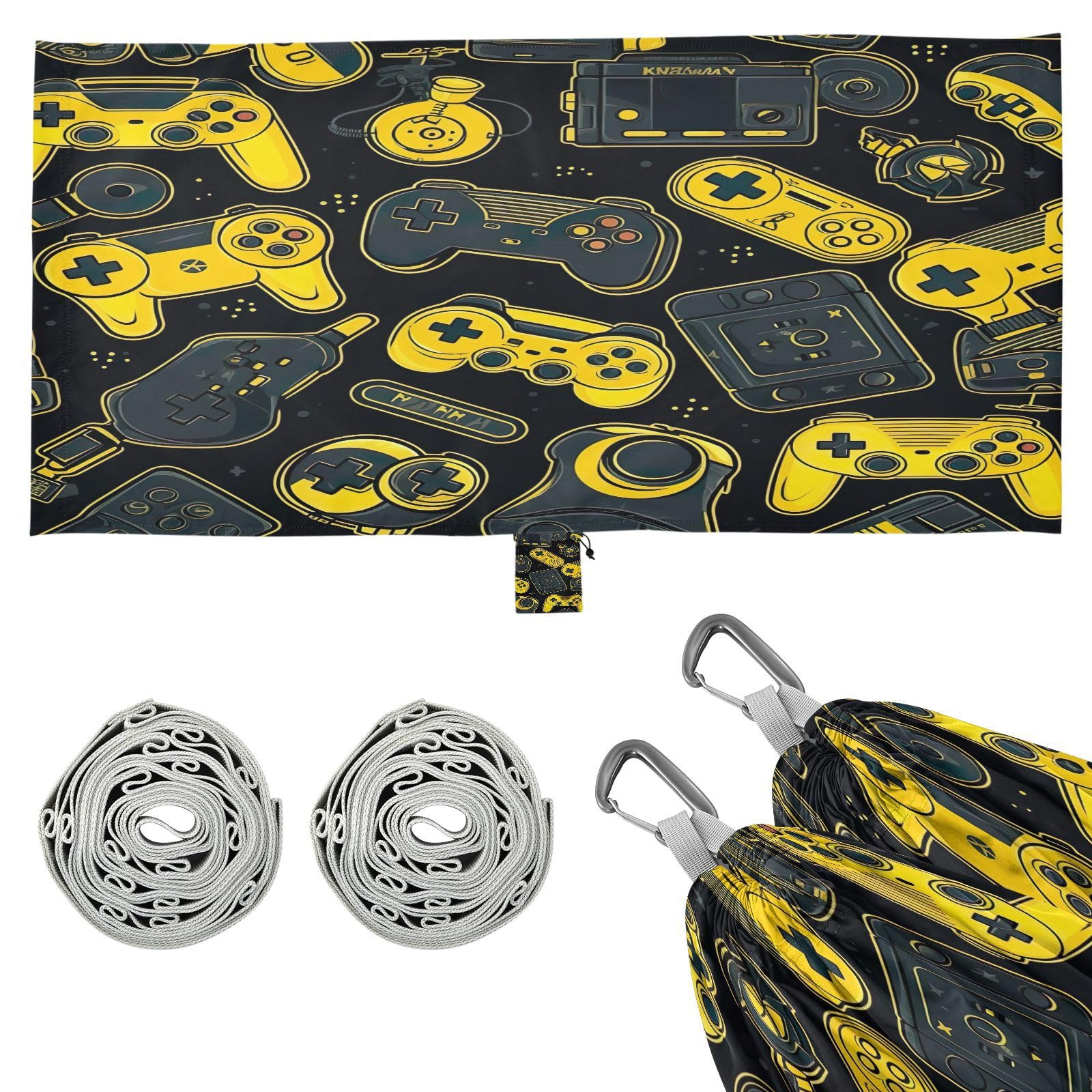 ATTX Colorful Video Game Controllers Camping Hammock - Lightweight & Portable Hammocks, Heavy Duty 330lbs Capacity for Indoor, Hiking, Backpacking, Travel, Backyard, Beach#342