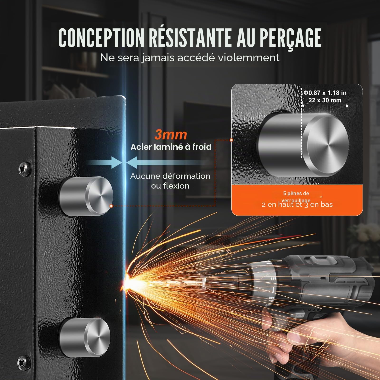 VEVOR Coffre-fort à Double Porte 99 L, Déverrouillé par Clé et Mot de Passe, avec Sac Ignifuge, Porte-Clés, Lumière LED et 2 Séparateurs Réglables en Hauteur et Amovibles, pour Argent, Bijoux, Noir