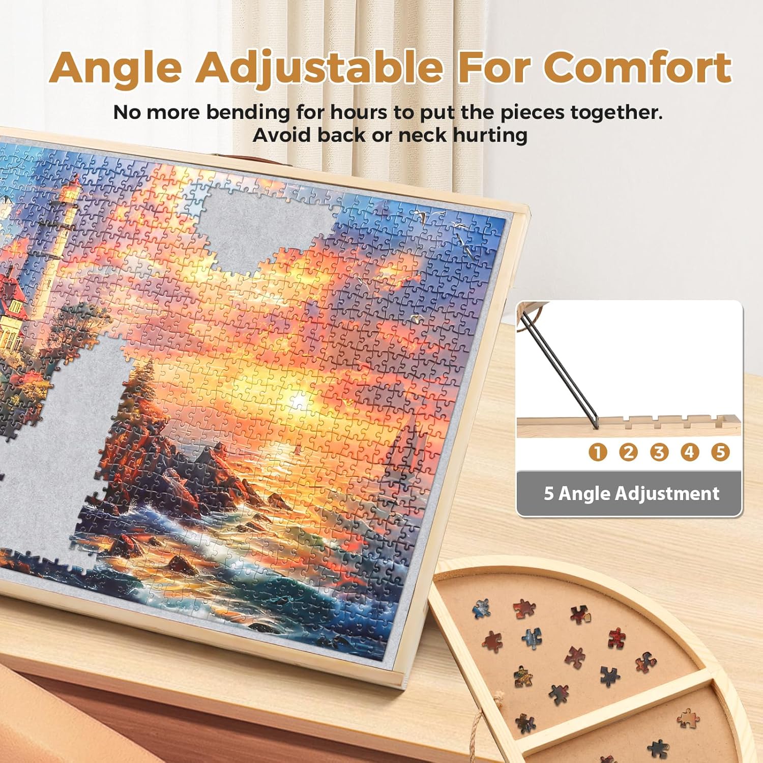 2 in 1 rotating tilting puzzle board with drawers, 1500 piece jigsaw puzzle board with protective cover 4 wheels 4 sorting trays, puzzle table for puzzle lovers, 35 x 27 inch