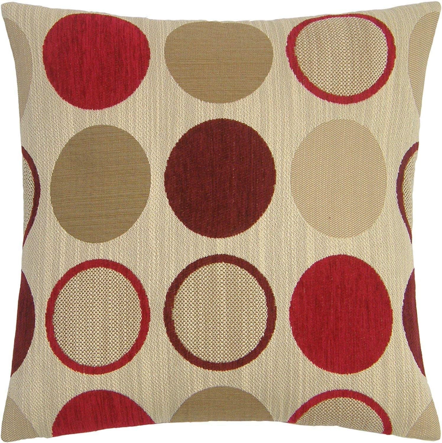 UOOPOO Funky Retro Print Pattern Red Cream Beige Spot Circle Chenille 18" Thick Cushion Cover