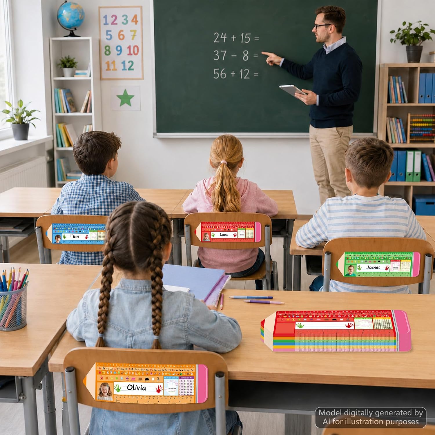 36Pcs Pencil Shaped Classroom Name Plates Pencil Desk Name Tags Colorful Desk Labels with Alphabet Number Back to School Photo Nameplates for Desks Bulletin Board Wall Door Teaching Supplies image 5