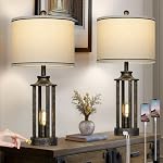 27.5" Lampes de table de ferme noire Ensemble de 2, Lampes Vintage Tall pour le salon avec USB Ports de recharge A+C & AC Outlet, Lampe Rustique de chevet avec lumière de nuit, Lampe de chambre pour table de chene
