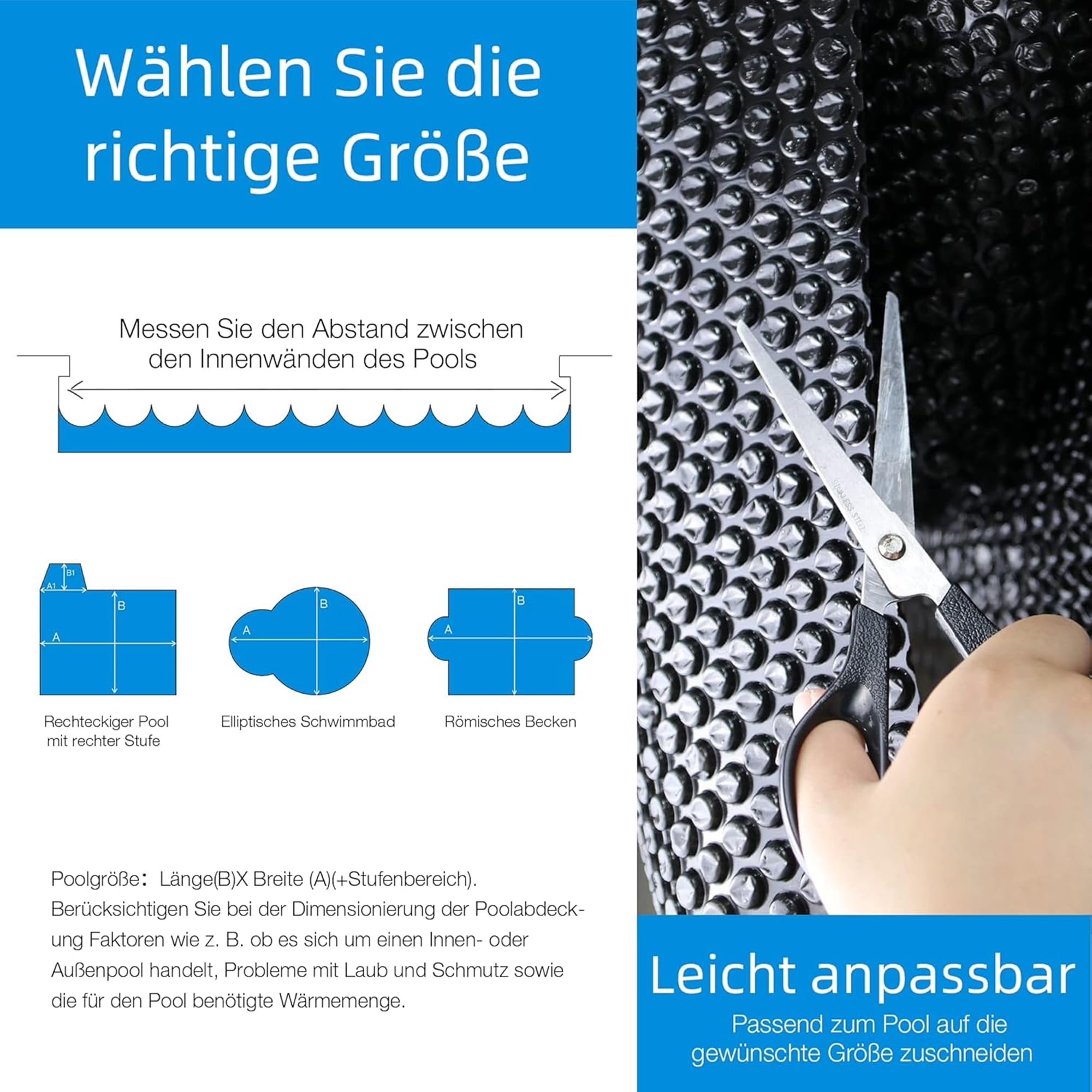 Mucola Solarfolie Pool 549x274 cm Schwarz 400µm mit Ösen – Poolabdeckung Wärmeplane PVC UV-beständig reißfest