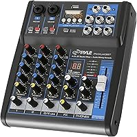 Vista 5 de Pyle Sistema de micrófono inalámbrico UHF portátil con mezclador de audio, juego de cuatro micrófonos inalámbricos Bluetooth con 50 canales