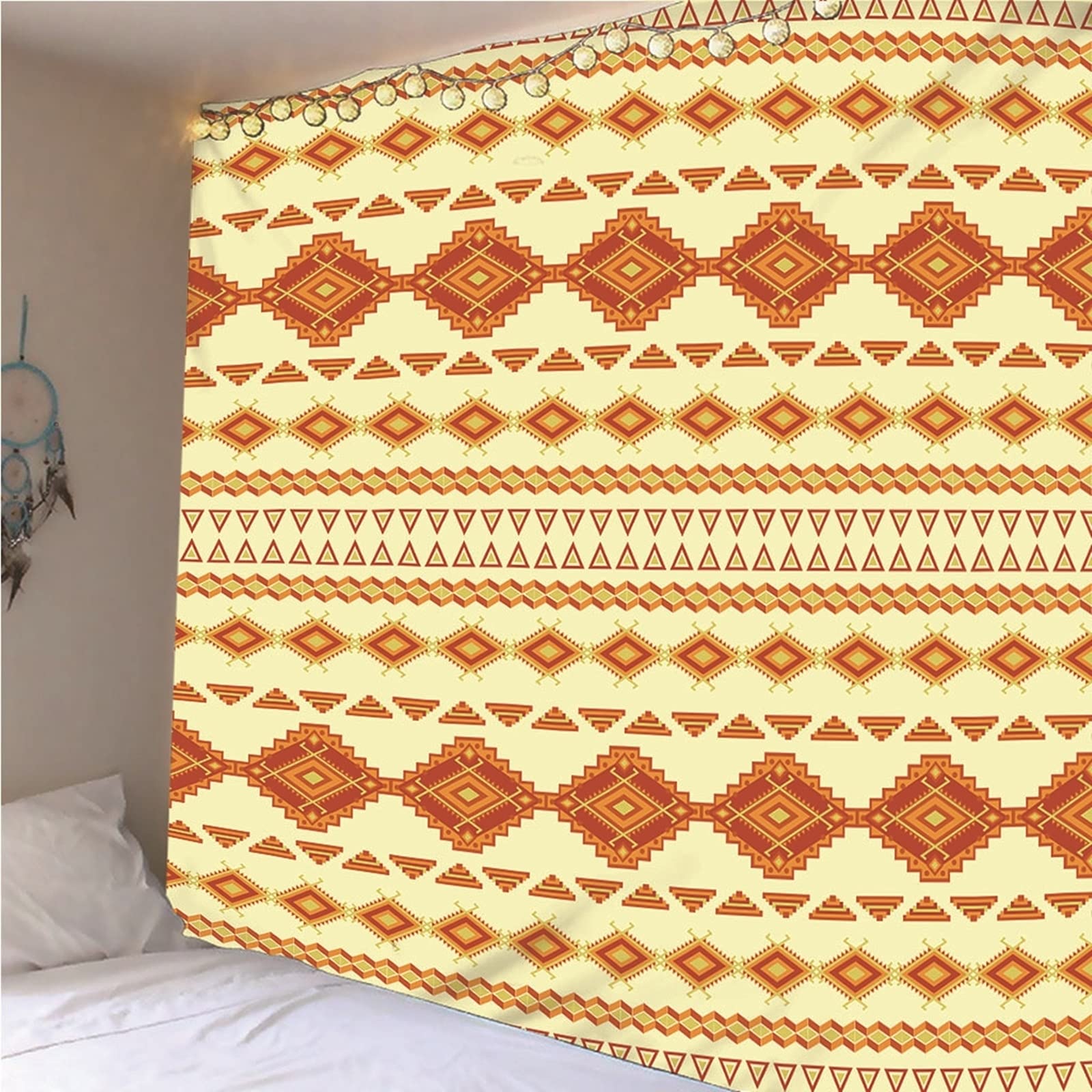 Wandbehang Boho Groß, Wandbehang Gelb Polyester Ethnisches Muster Wandtuch 350x256cm (138" x 101") Schlafzimmer Deko Wand Geschenk