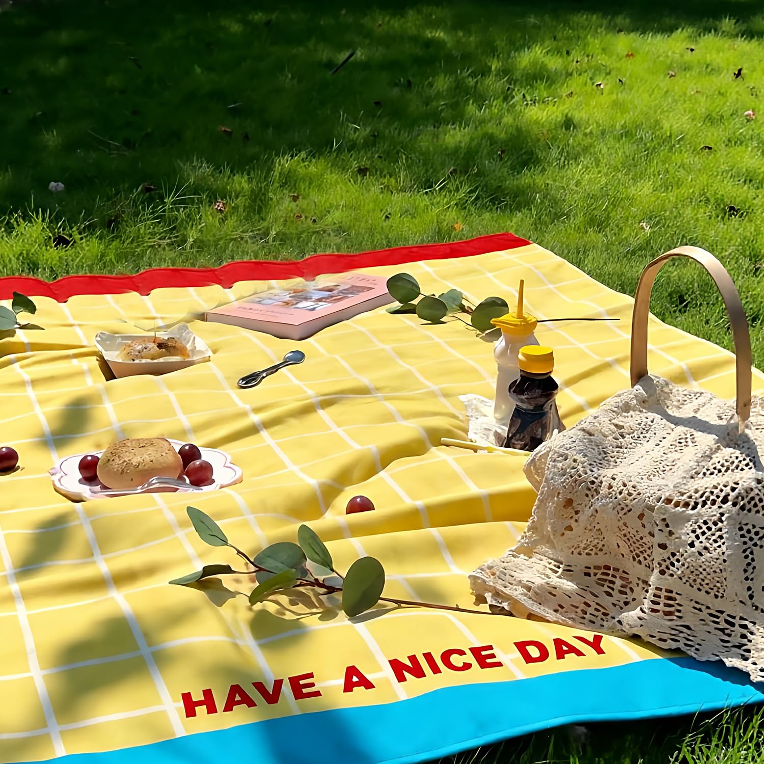 Set di 2 coperte da picnic da spiaggia, impermeabili, portatili, lavabili, a prova di sabbia, con manico, pieghevoli, per barbecue, all'aperto, viaggi, parco, spiaggia, campeggio